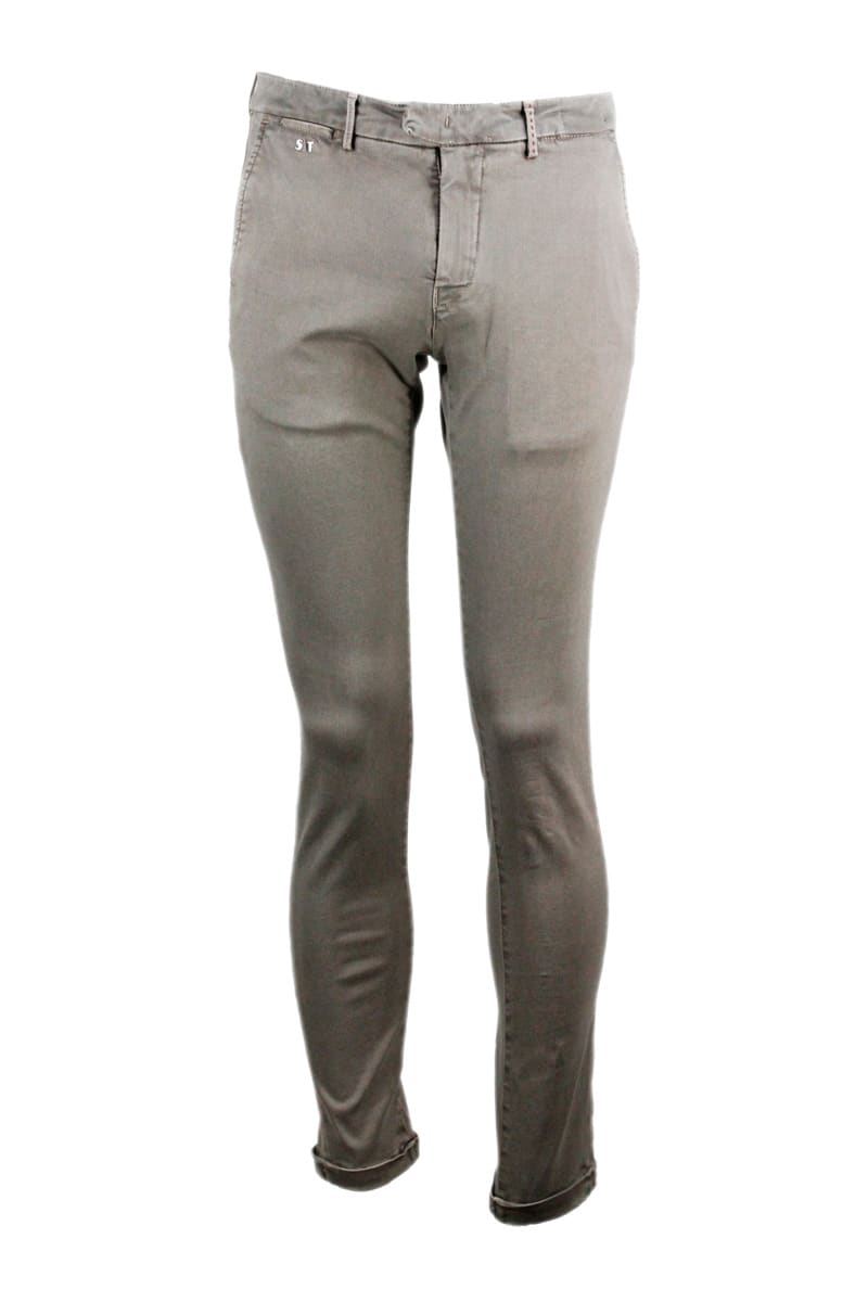 Sartoria Tramarossa Luis Slim Trousers In Stretch Cotton Gabardine With America Pockets With Sartorial Stitching