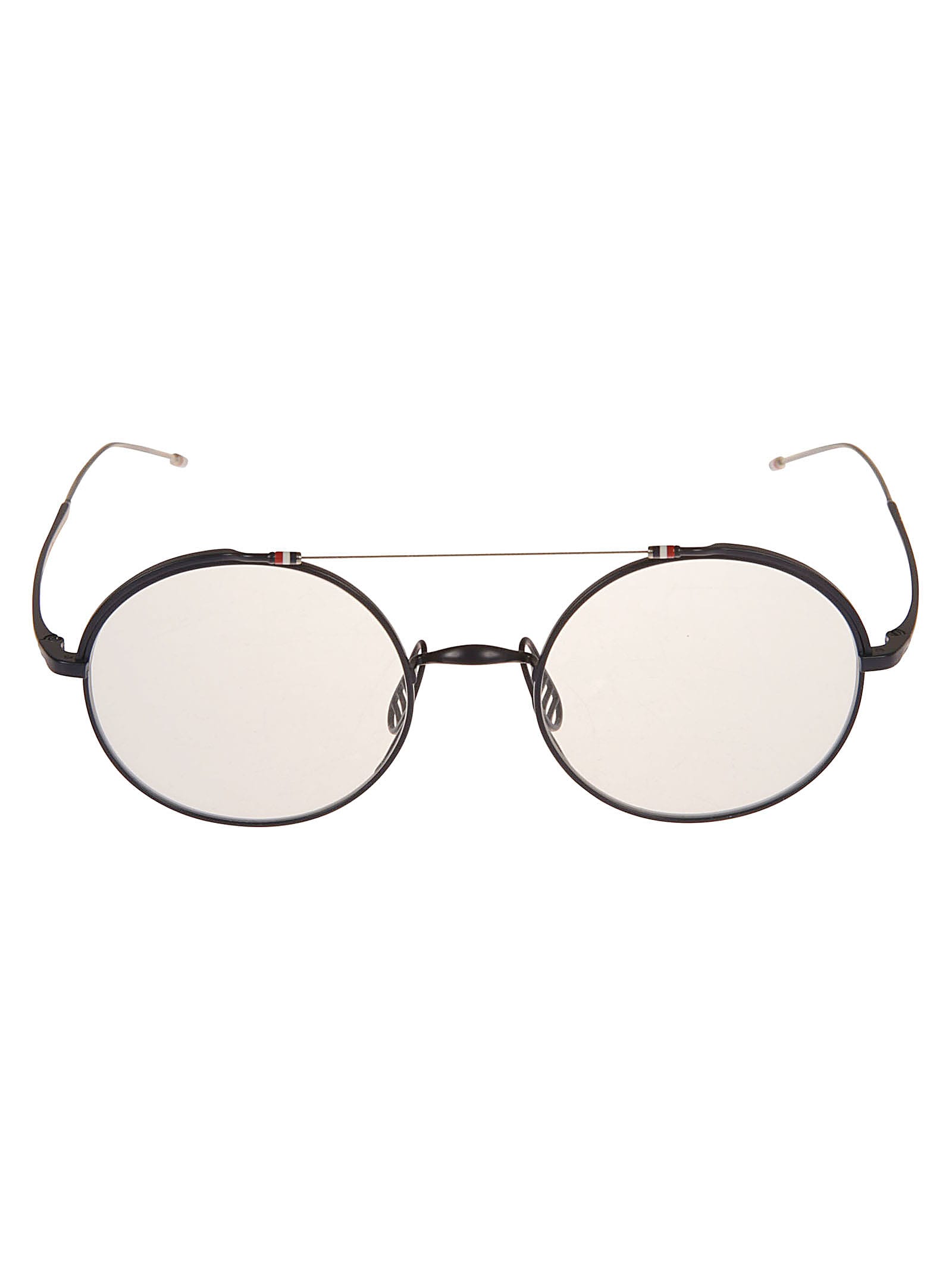 Shop Thom Browne Top Bar Round Glasses In Matte Navy Silver