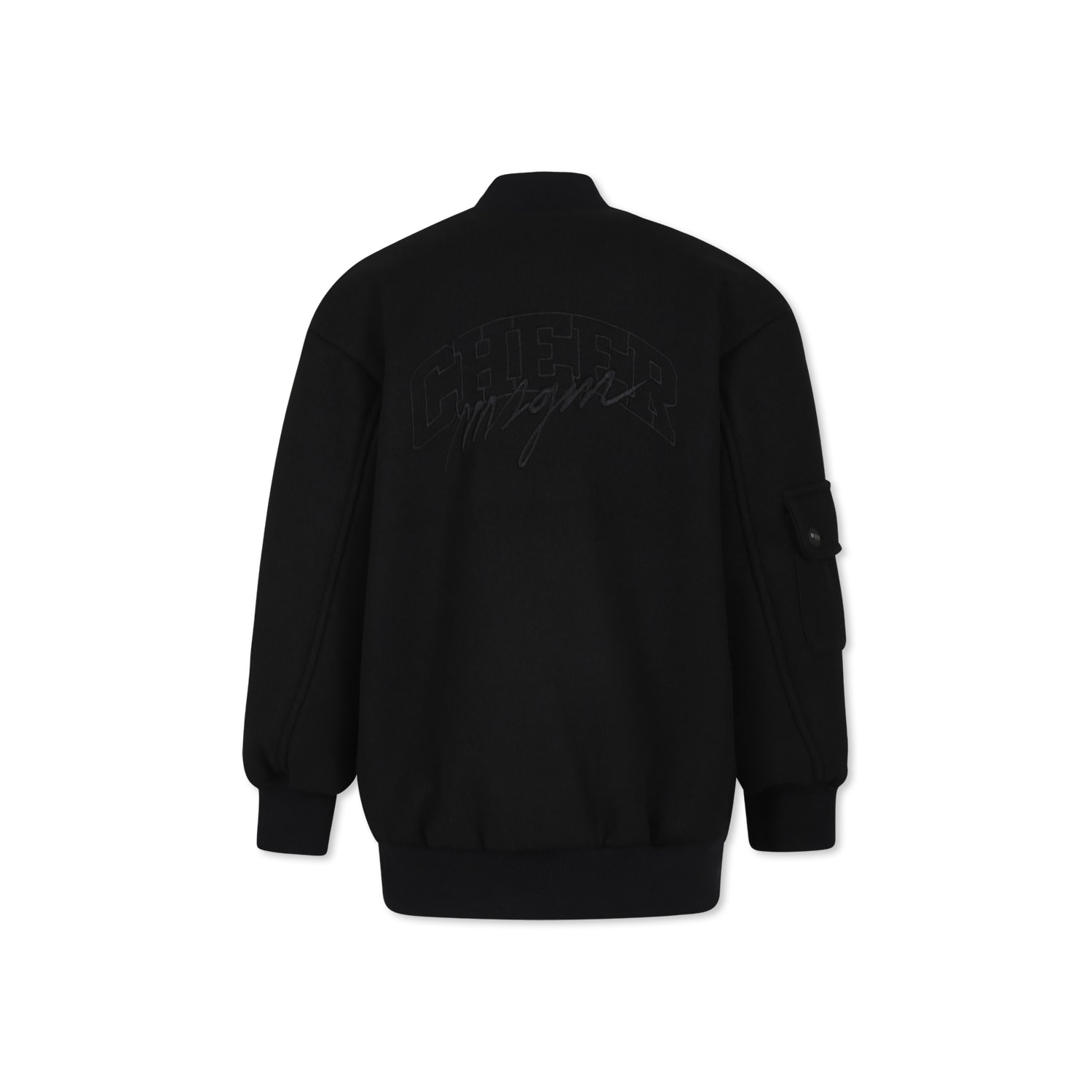 Shop Msgm Oversized Black Jacket For Girl With Logo