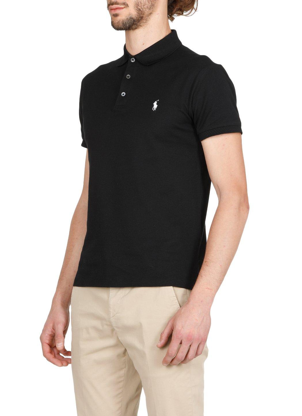 Shop Polo Ralph Lauren Logo Embroidered Slim-fit Polo Shirt In Black