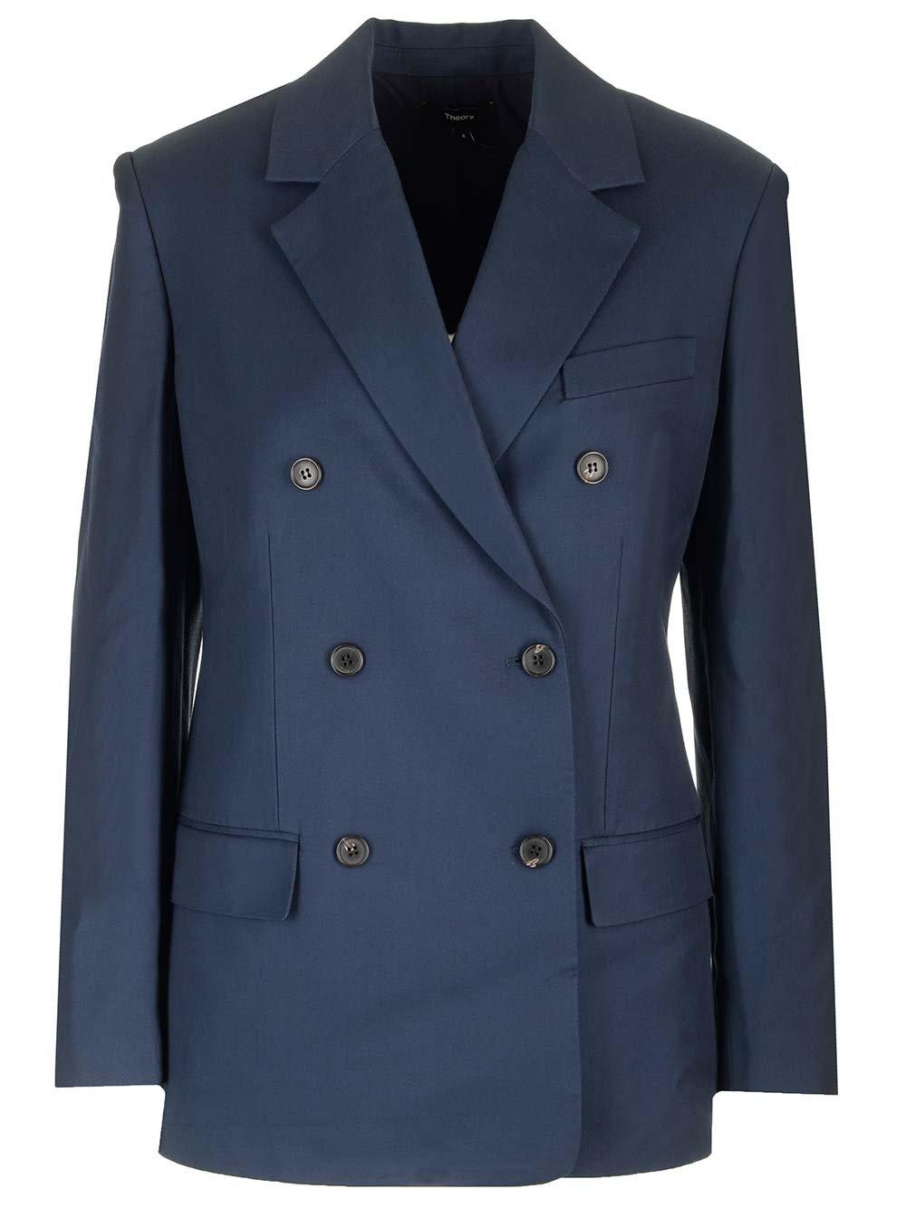 Shop Theory Double-breasted Blazer In Xlv Nocturne Navy