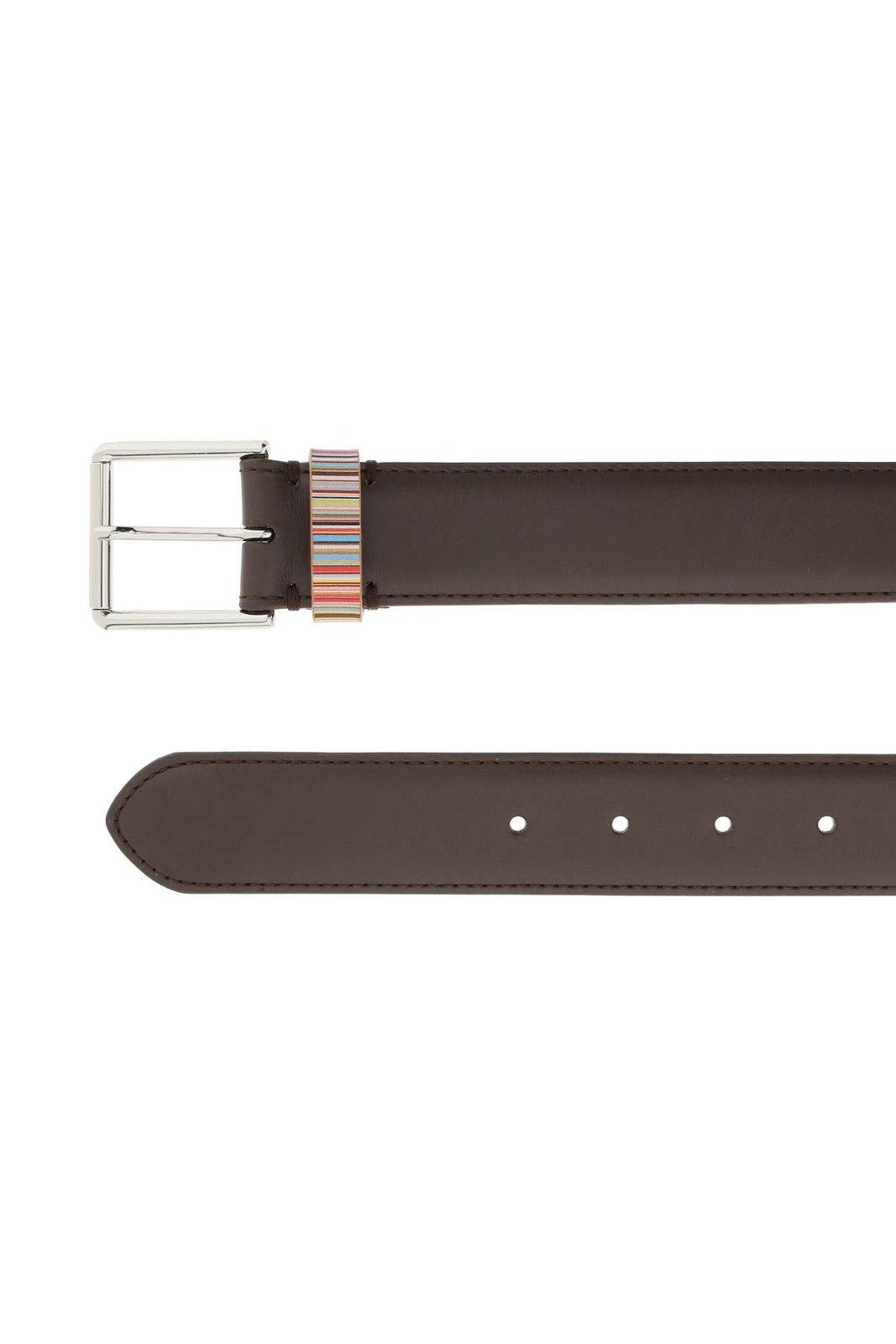 Shop Paul Smith Stripe Detailed Buckle Belt In Brown