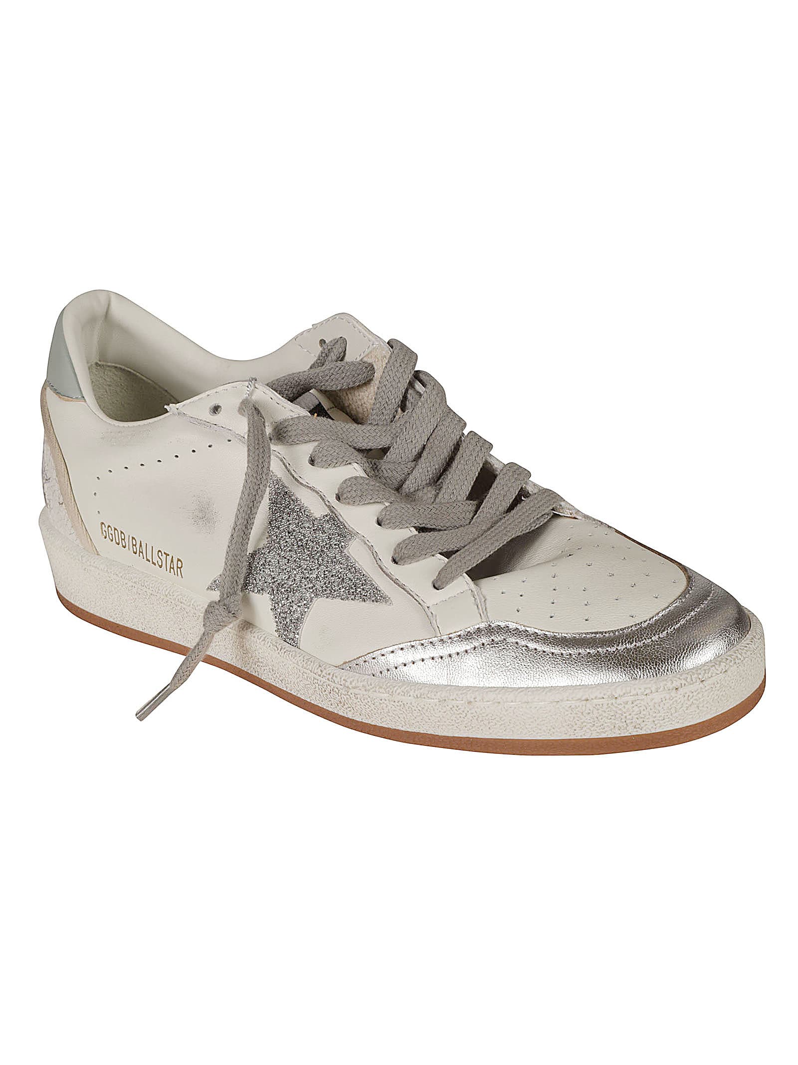 Shop Golden Goose Ball-star Sneakers In White/silver