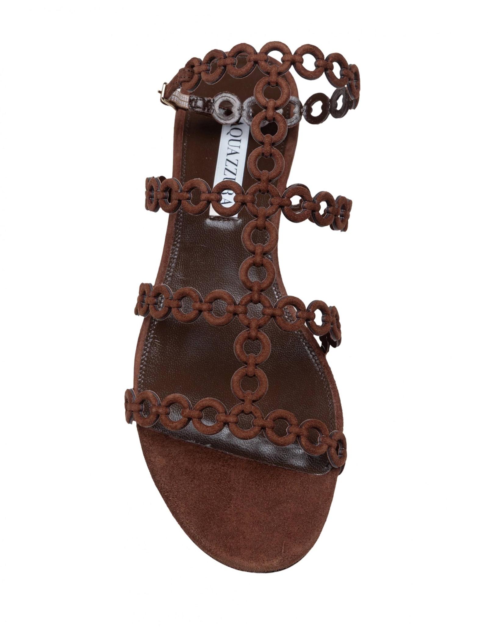 Aquazzura Infinity Chain Brown Sandals With Adjustable Strap And Buckle In Suede Woman In Espresso