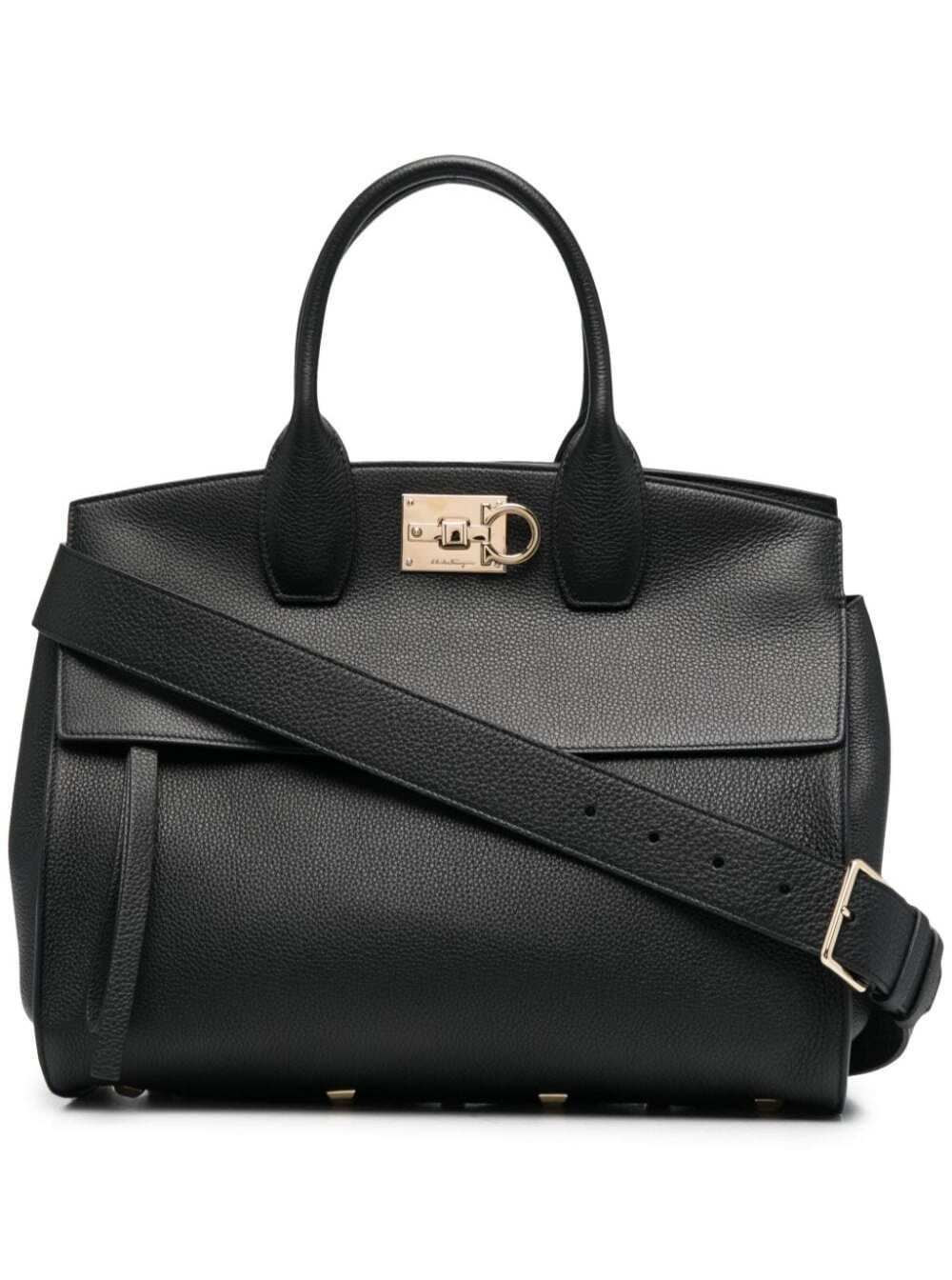 Salvatore Ferragamo Womans The Studio Black Leather Handbag