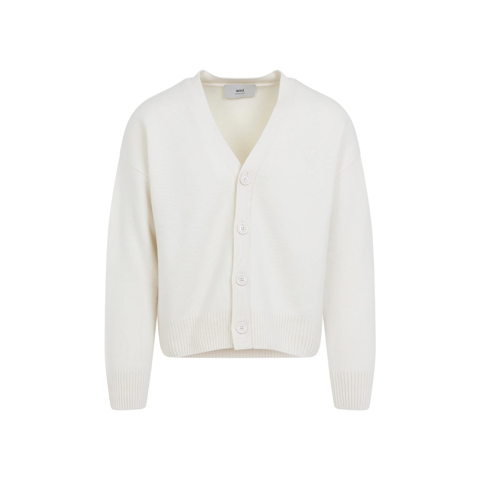 Ami Alexandre Mattiussi V-neck Cardigan With Ribbed Cuffs And Hem In White