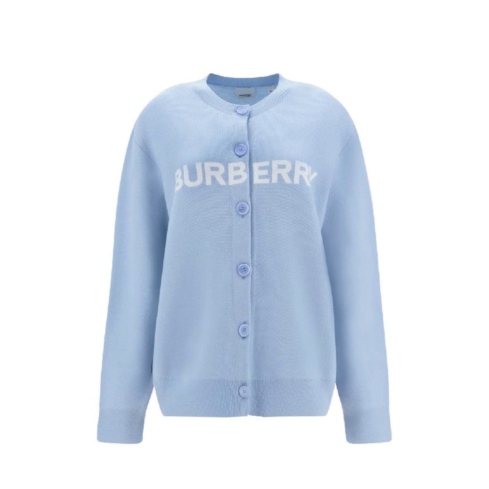 Shop Burberry Cotton And Wool Cardigan In Blue