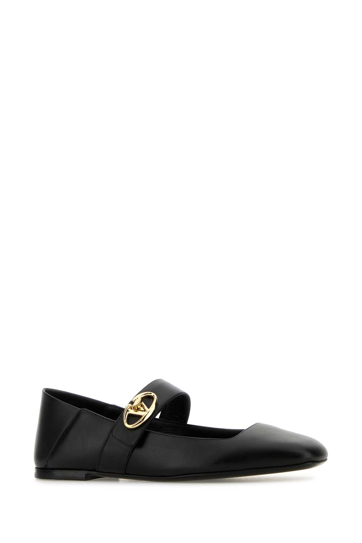 Shop Valentino Black Leather Vlogo Locker Ballerinas In Nero