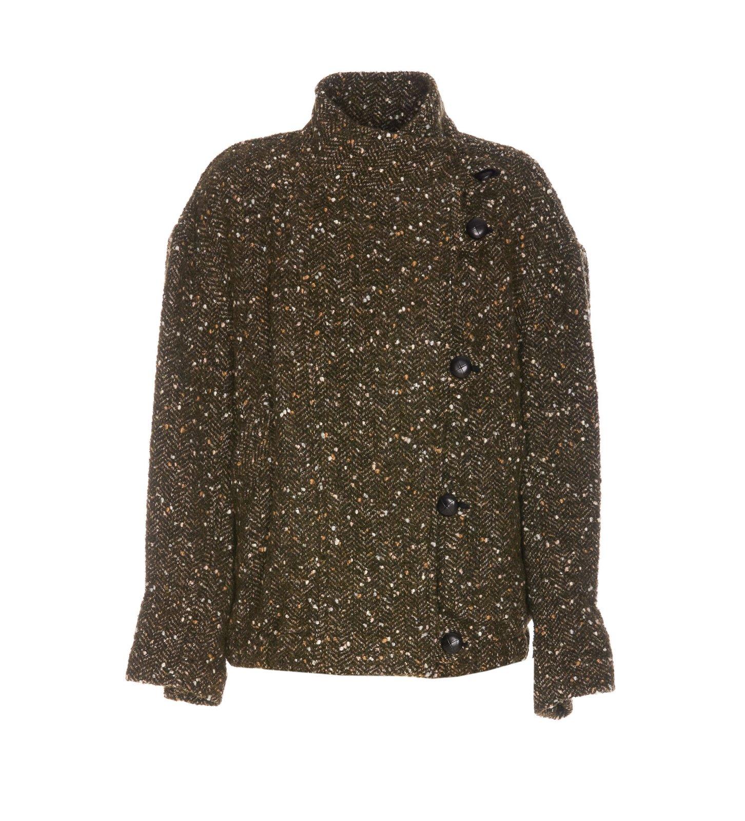 Marant Etoile Herringbone-pattern Coat In Khaki