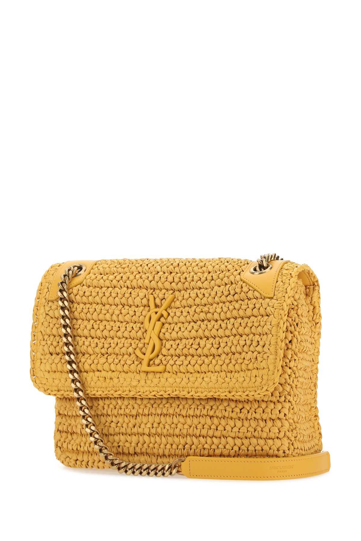 Shop Saint Laurent Yellow Raffia Medium Niki Shoulder Bag In 7018