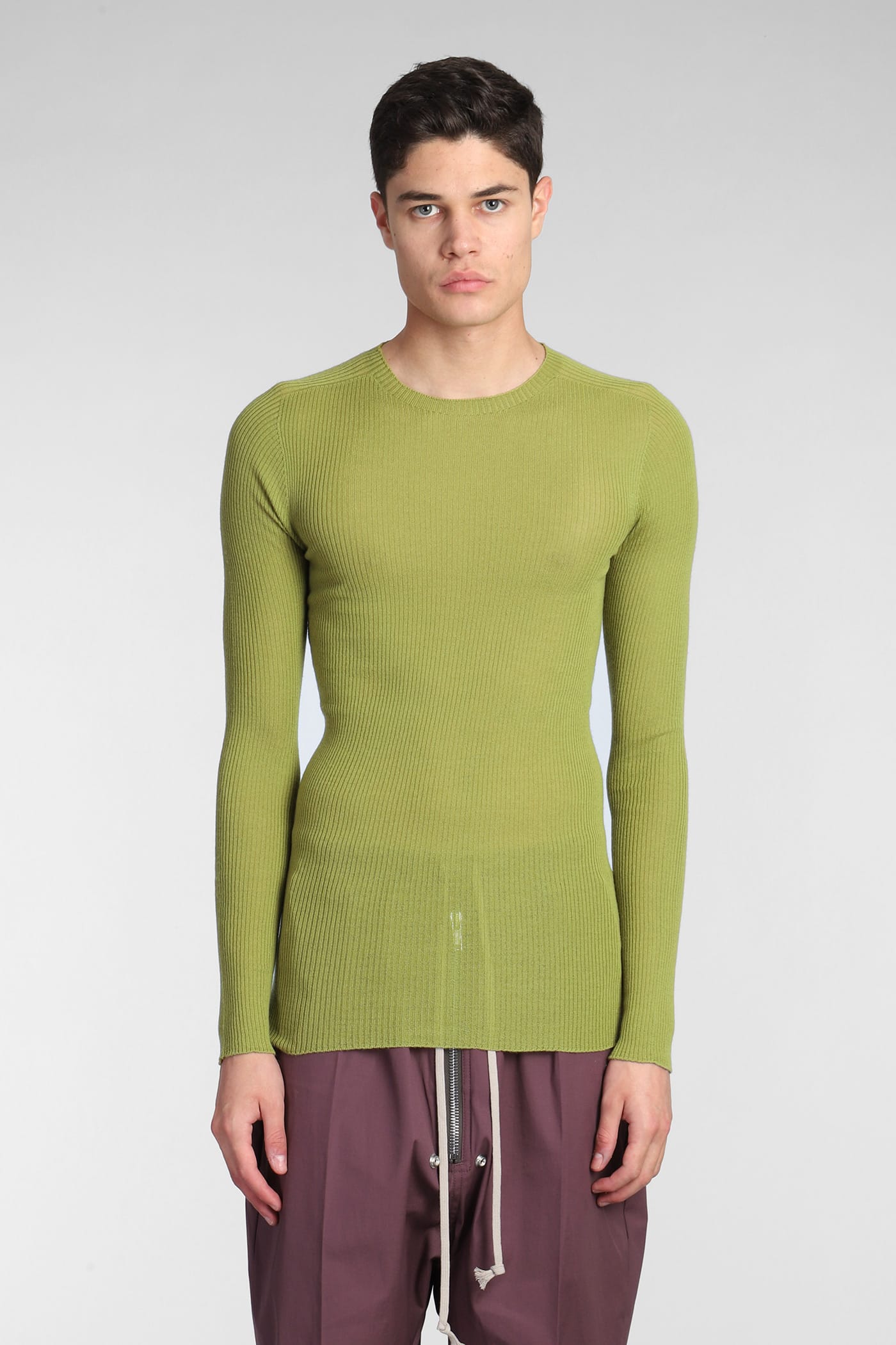 Shop Rick Owens Ribbed Round Knitwear In Green Wool