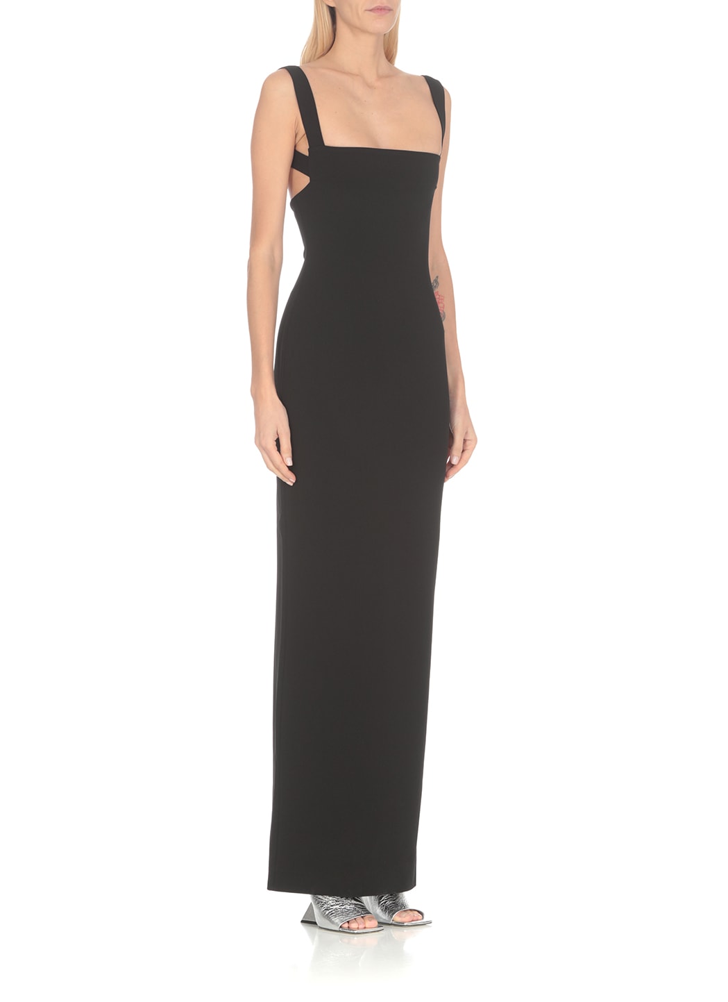 Solace London Joni Black Maxi Dress With Square Neck And Open Back Woman In Black