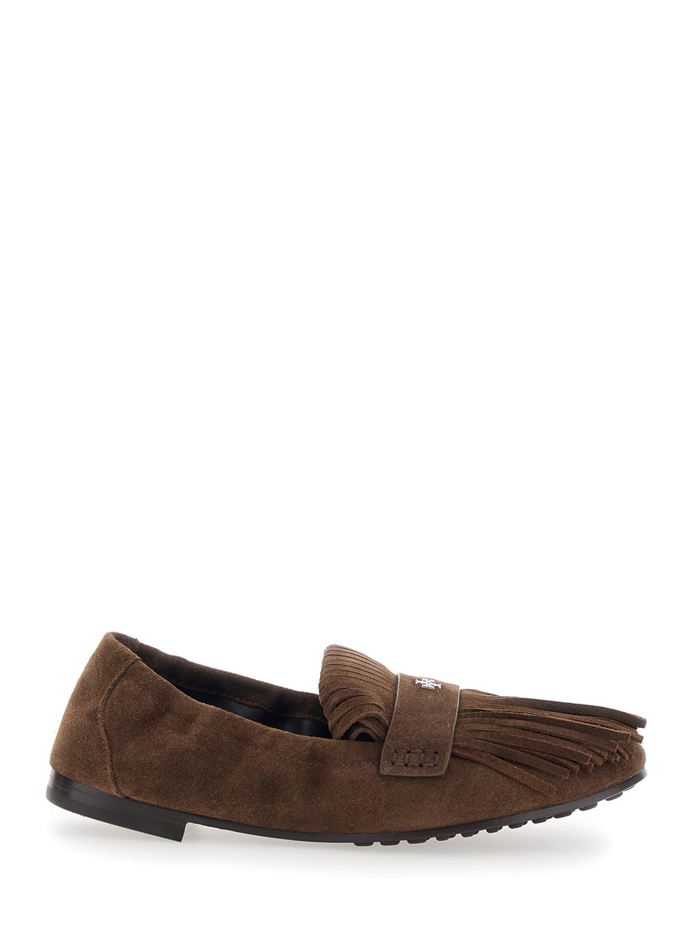 Tory Burch Ballet Fringe Suede Loafers With Rubber Sole In Brown