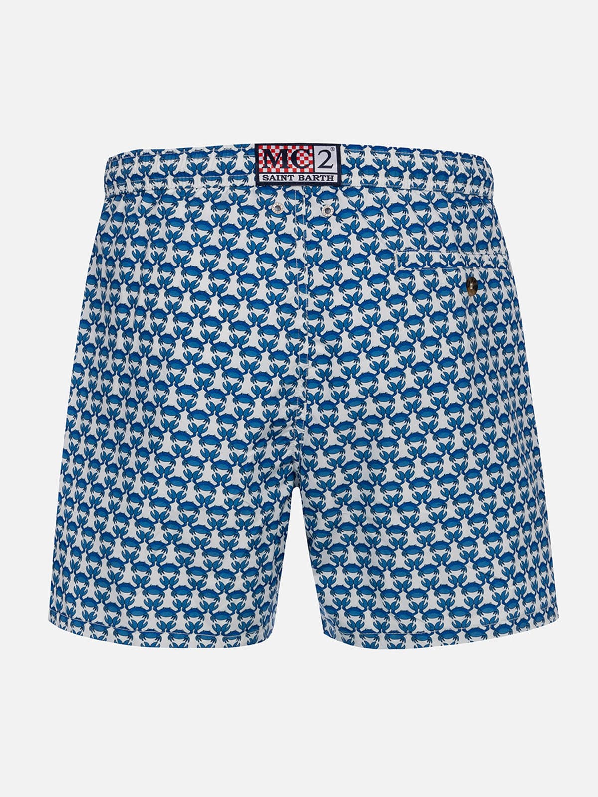 Mc2 Saint Barth Man Lightweight Fabric Swim-shorts Lighting Micro Fantasy With Crab Print In White