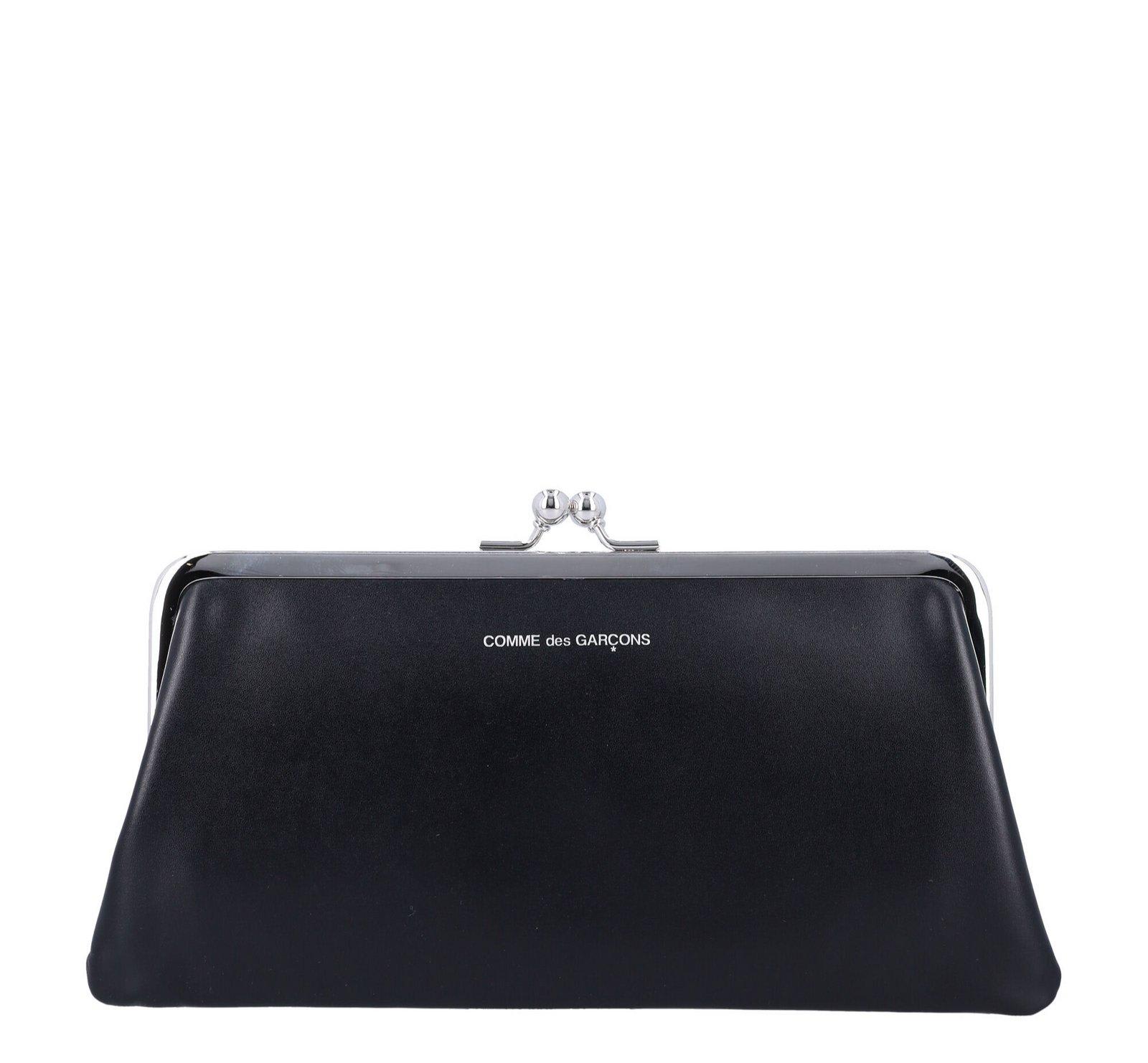 Comme Des Garçons Logo-printed Kiss-clasp Purse In Black