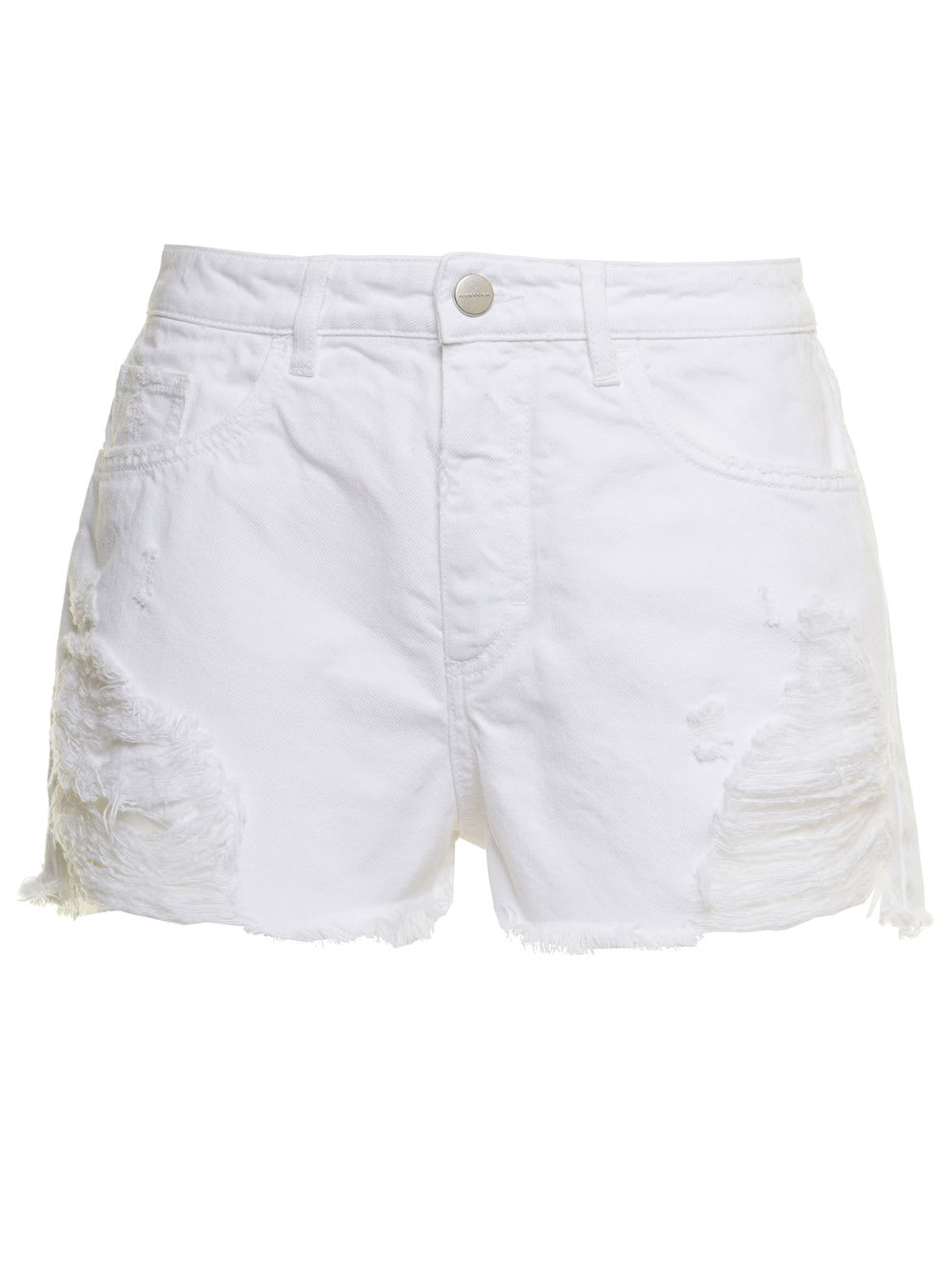 ICON DENIM ICON DENIM WOMAN WHITE LESLIE SHORTS WITH RIPPED INSERTS