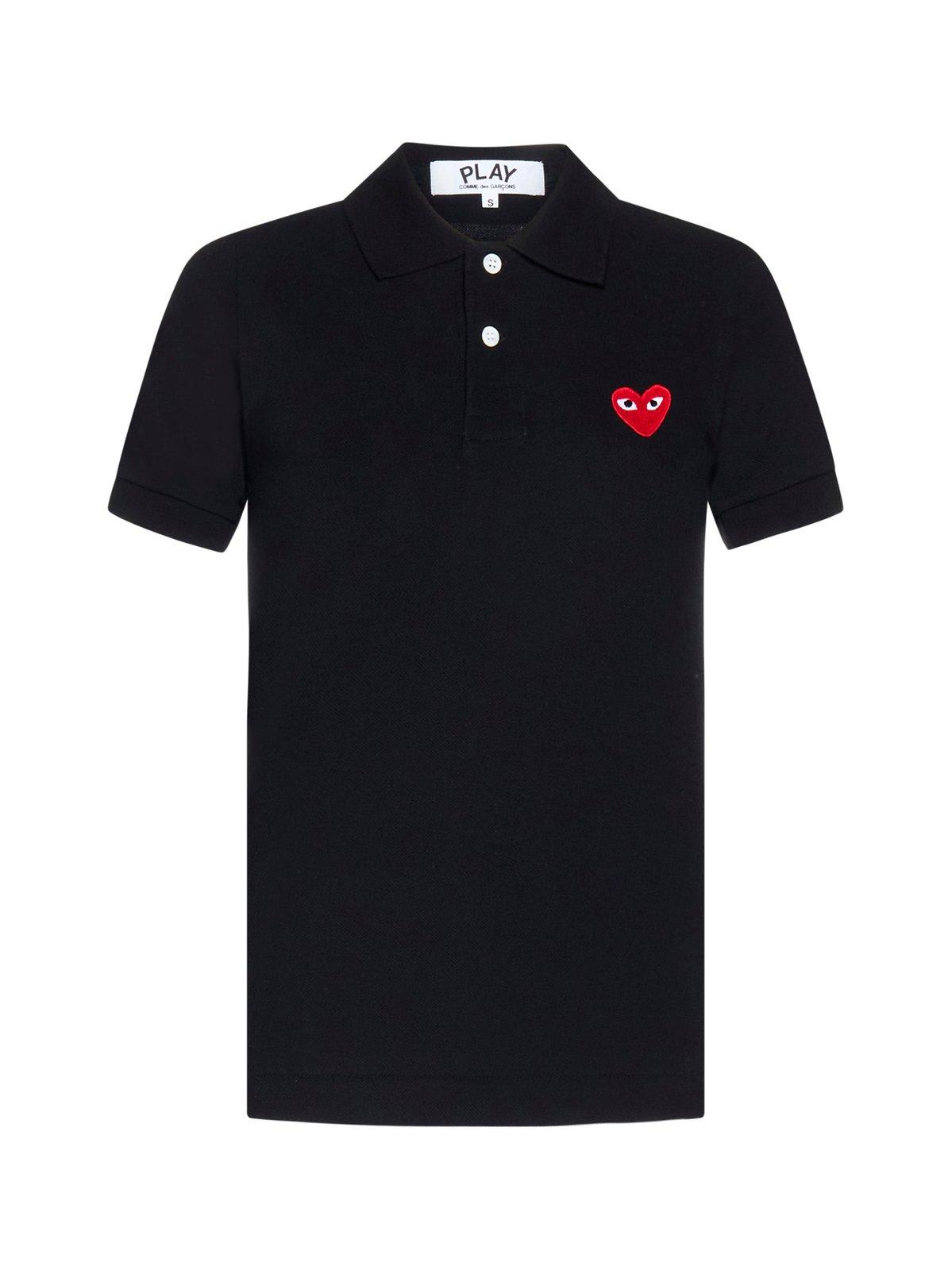 Shop Comme Des Garçons Heart Patch Polo Shirt In Black
