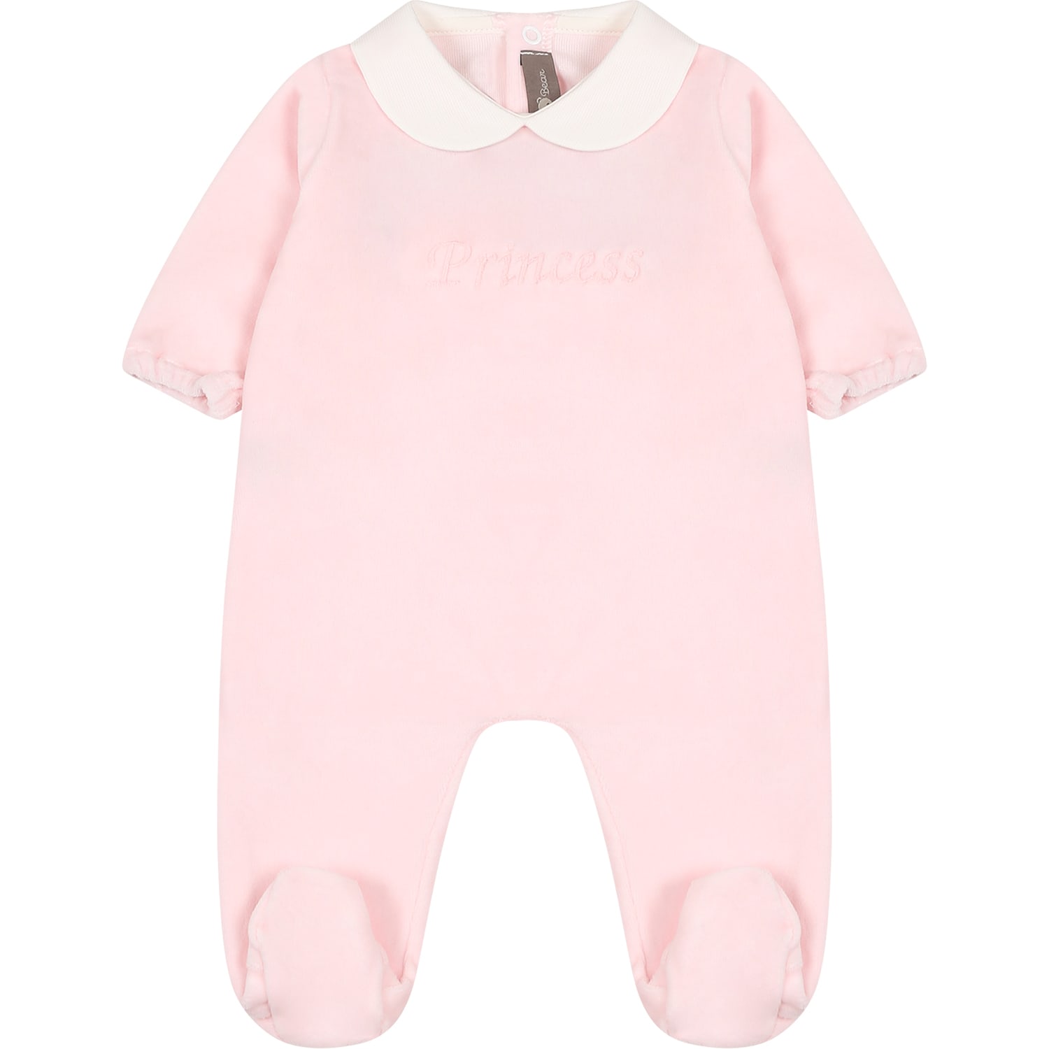 Little Bear Pink Babygrow For Baby Girl With Embroidery