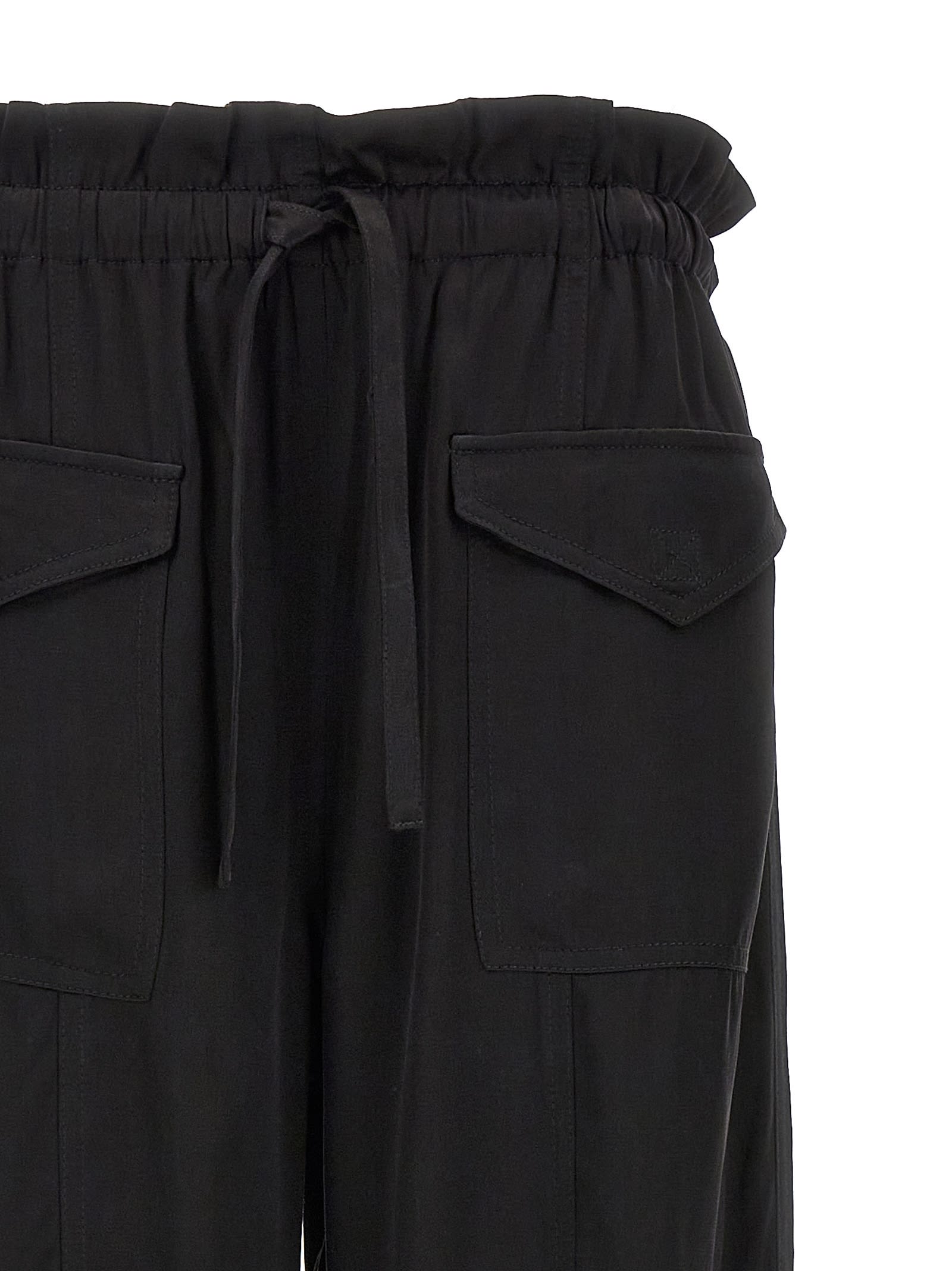 Shop Ganni Satin Cargo Pants In Black