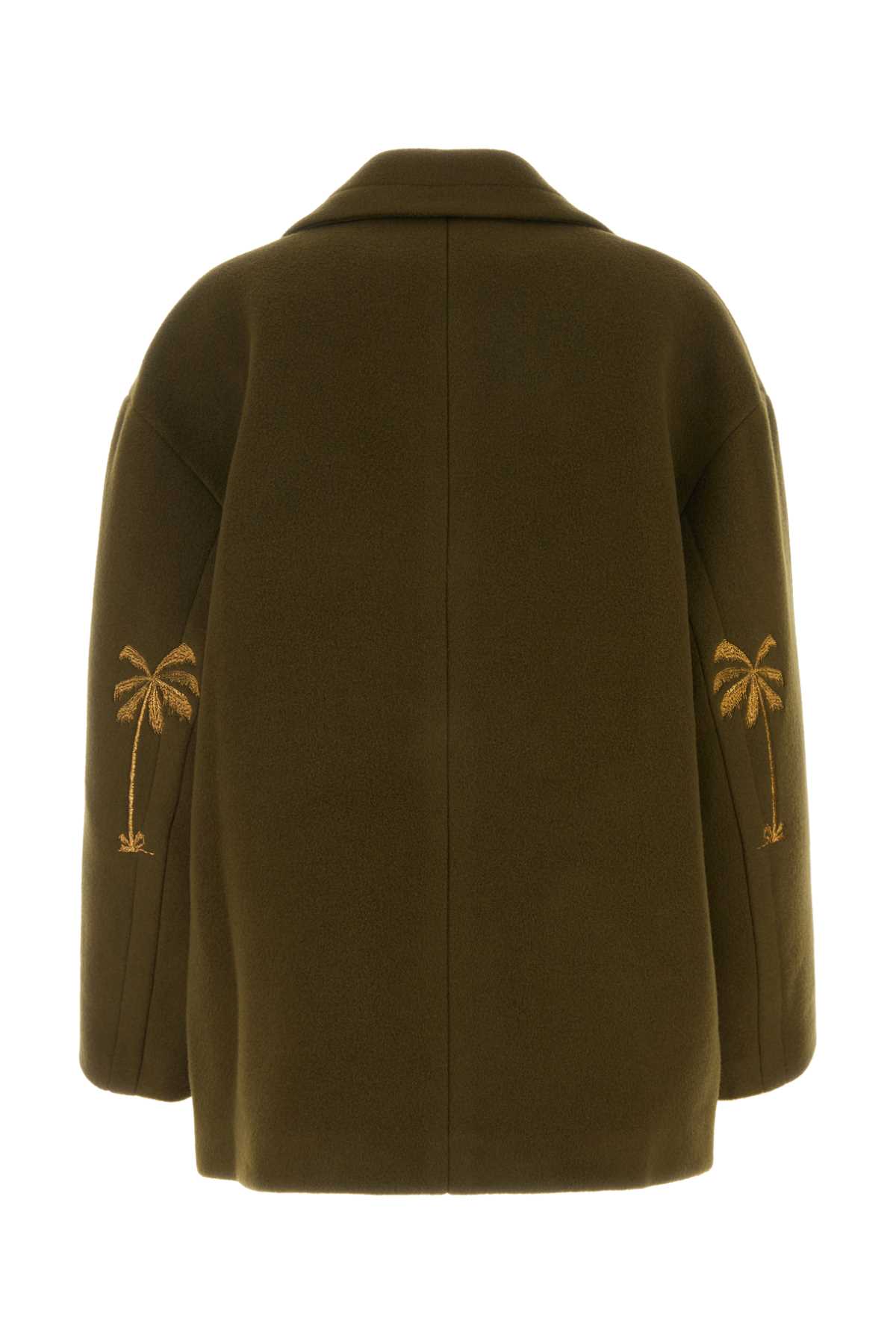 Shop Palm Angels Olive Green Felt Coat In Militarygold