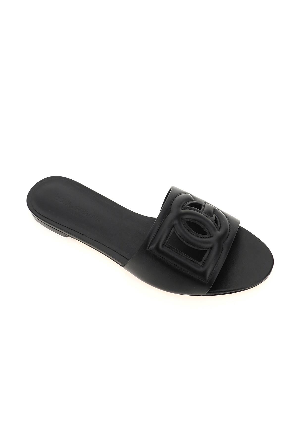 Shop Dolce & Gabbana Leather Slides With Cut-out Logo In Nero (black)