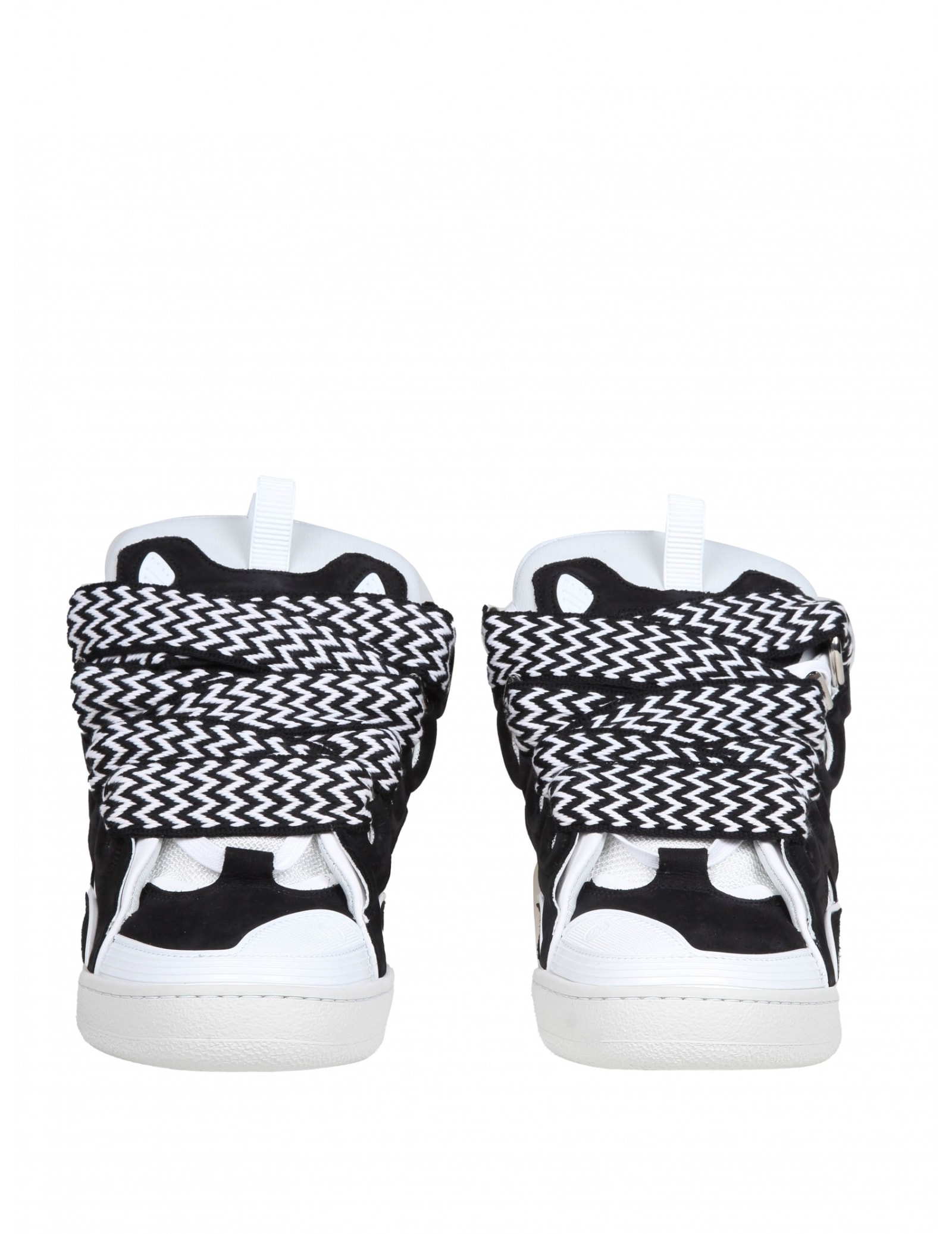 Shop Lanvin Curb Sneakers Curb Leather And Suede Sneakers With Multicolor Lace In Black/white