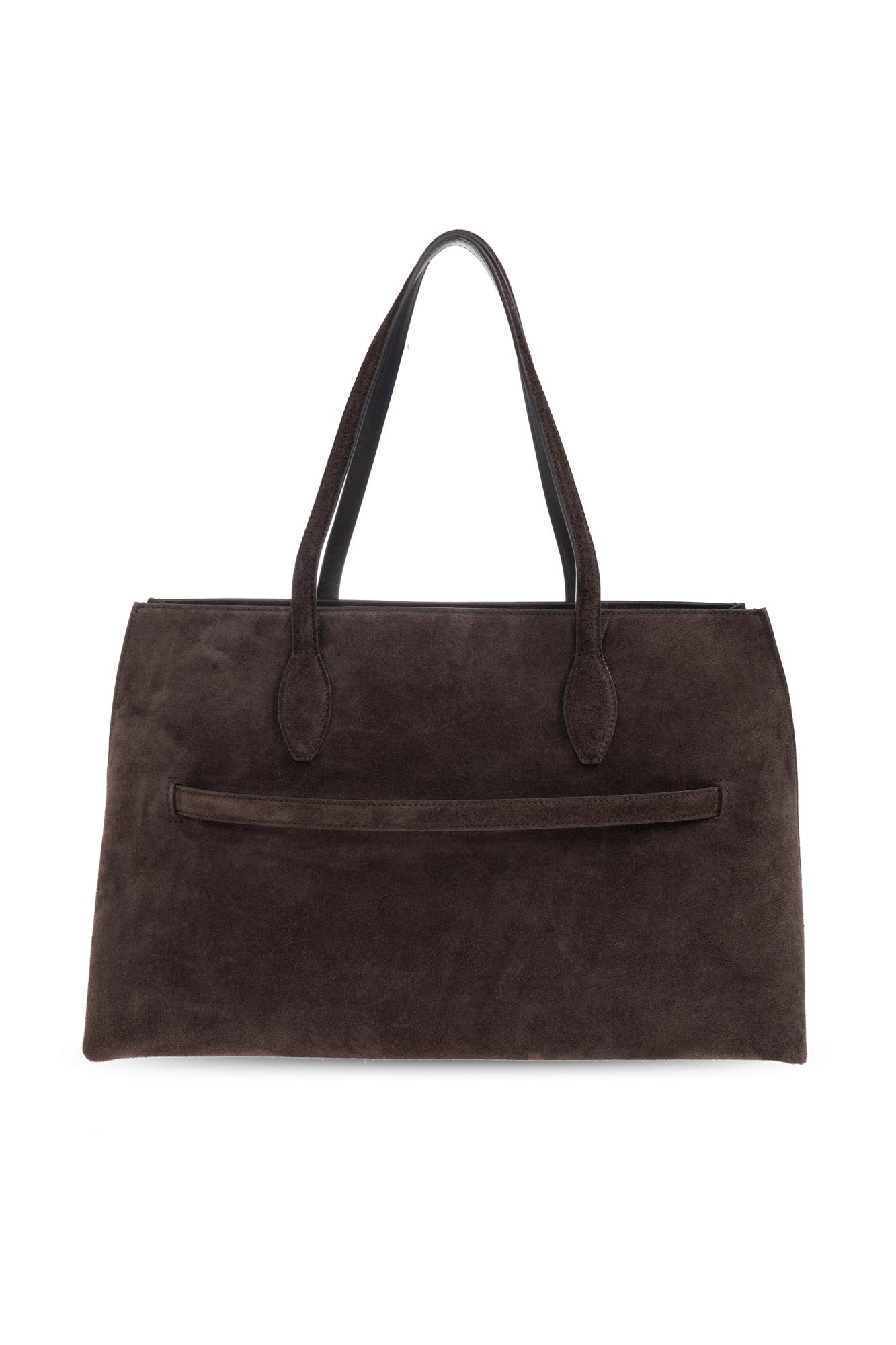 Totême Lounge Large Leather-trimmed Suede Tote In Brown