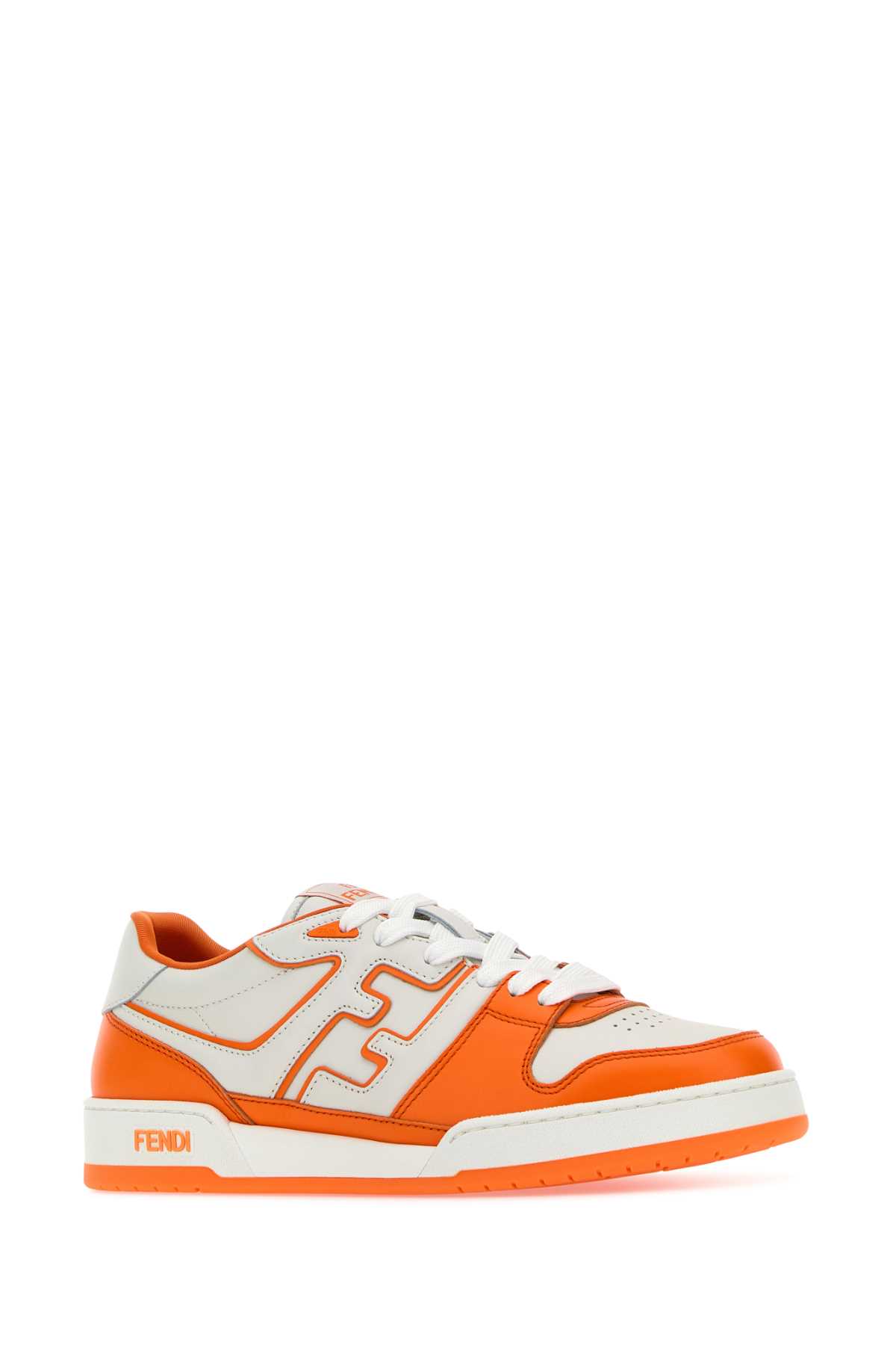 Shop Fendi Two-tone Leather  Match Sneakers In Orangbianoranoran