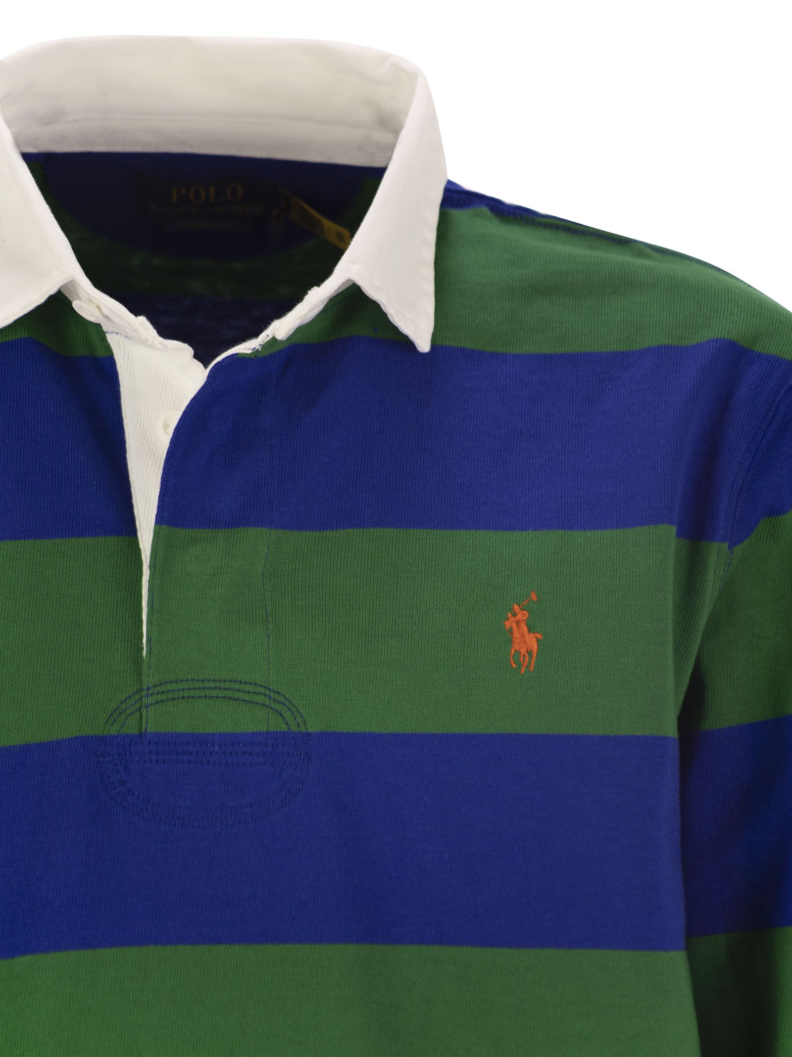 Shop Polo Ralph Lauren Long-sleeved Rugby Jersey In Green/blue