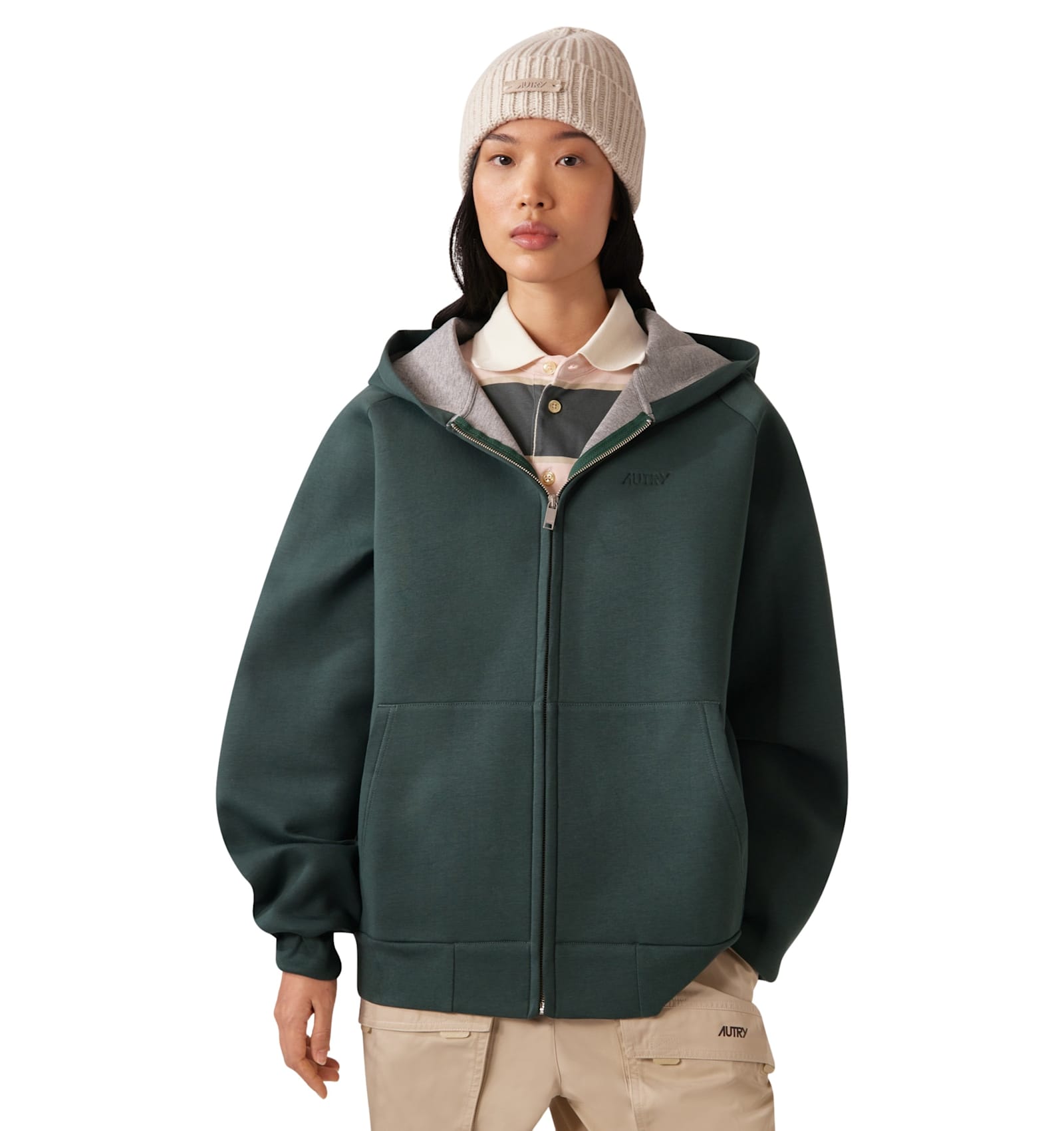 Autry Oversized Hooded Neoprene Jacket In Green