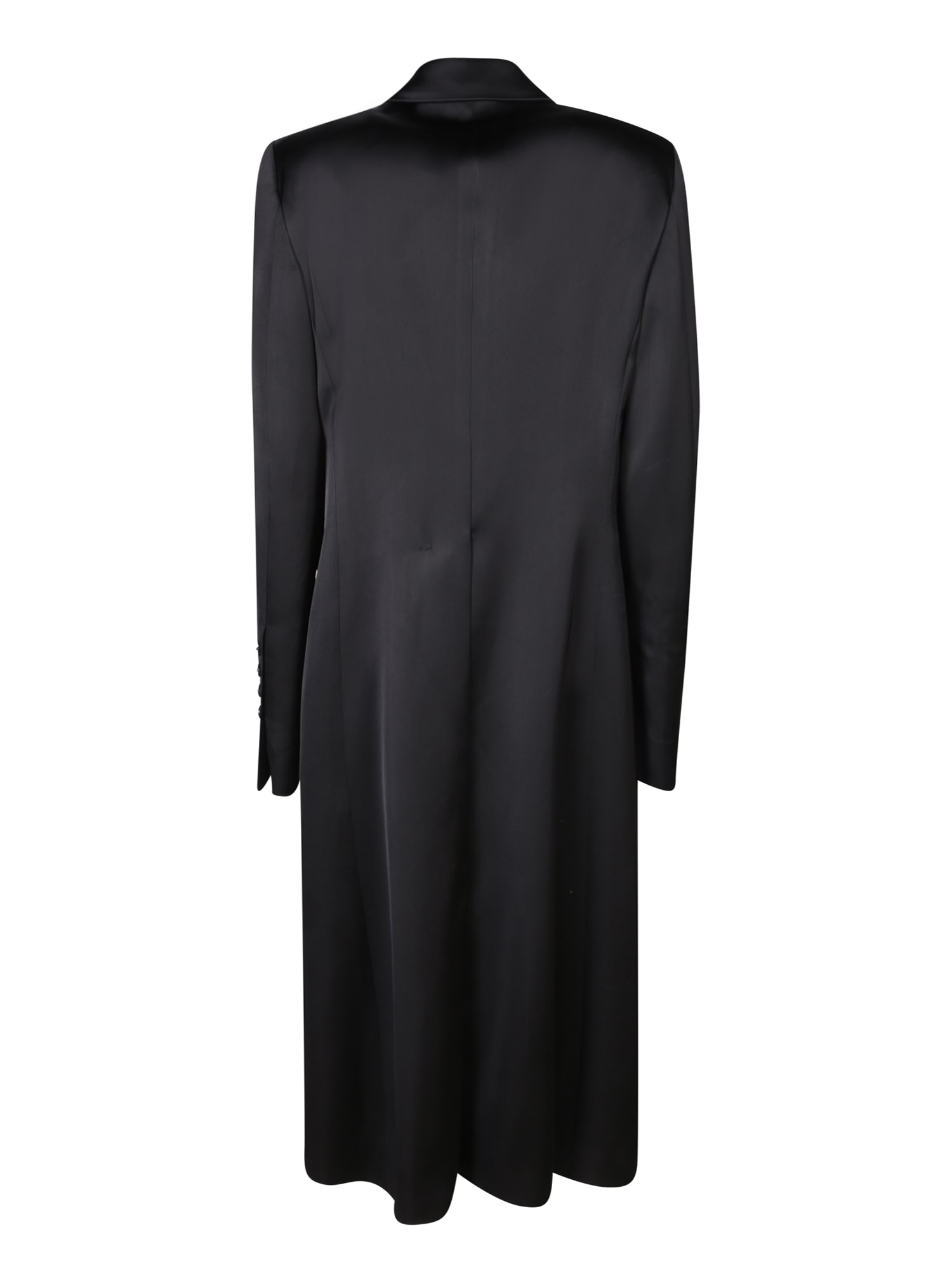 Shop Sapio Double-breasted Viscose Satin Coat In Black