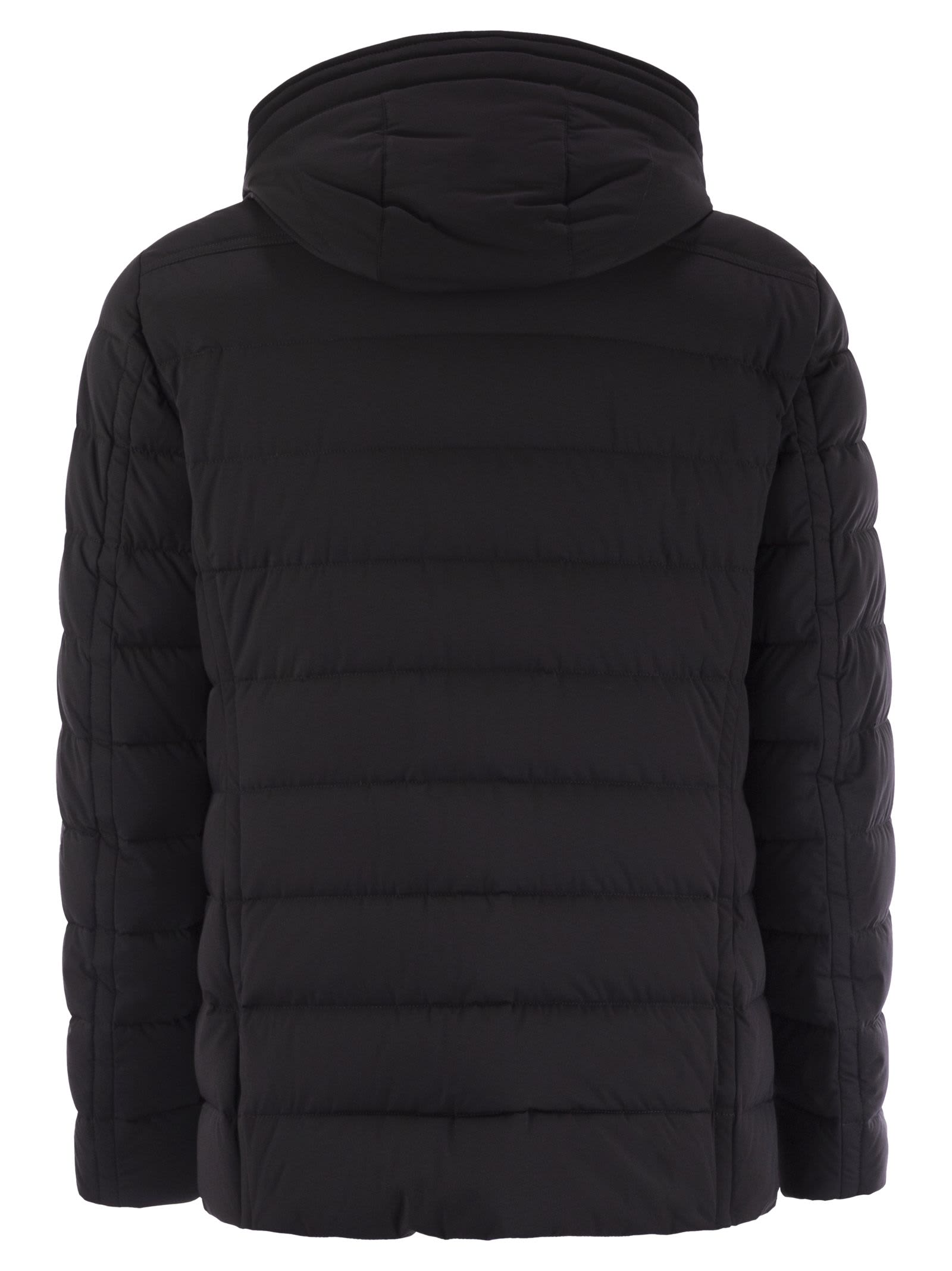 Moorer Padded Dark Blue Jacket With Central Button In Black