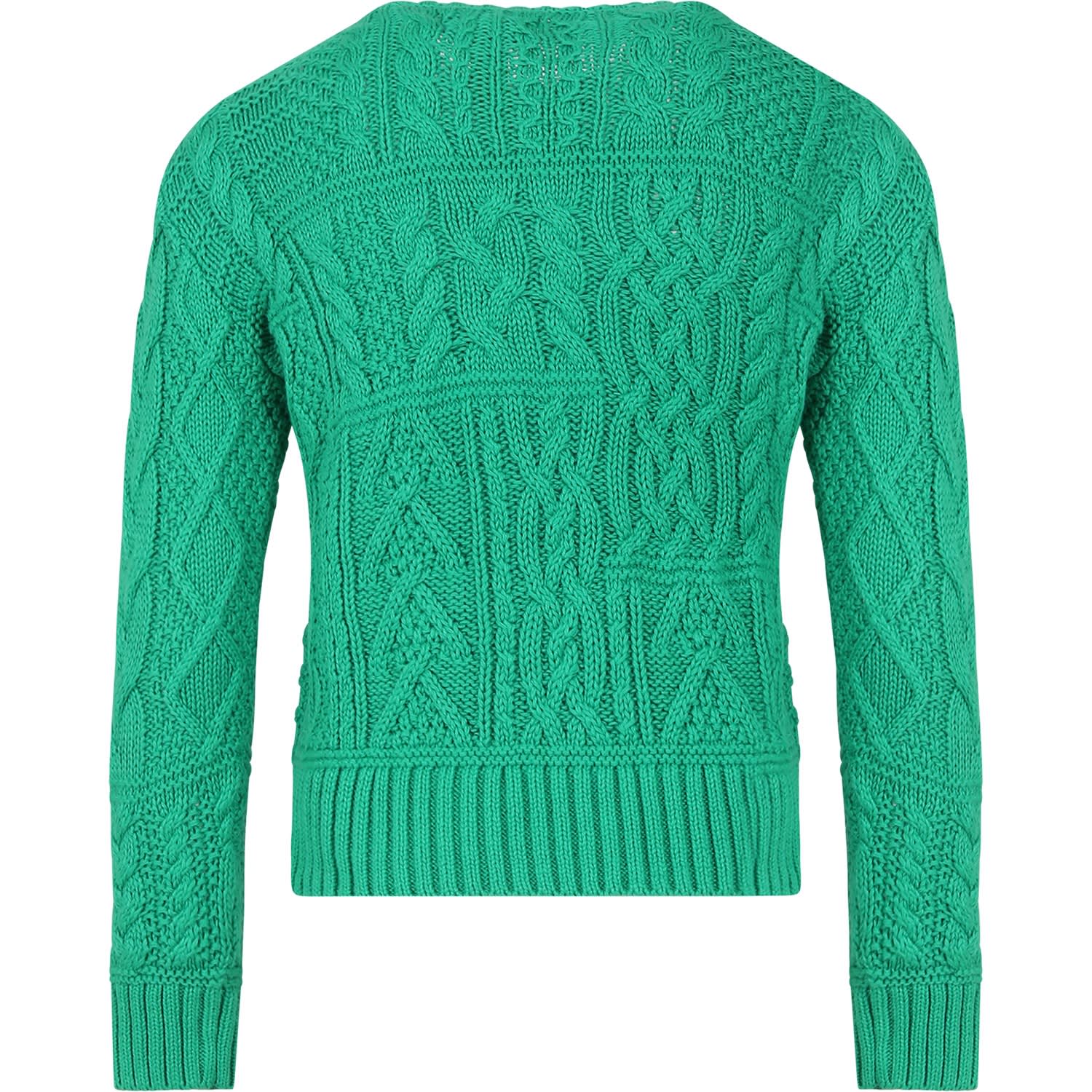 Shop Ralph Lauren Green Sweater For Girl With Iconic Flag