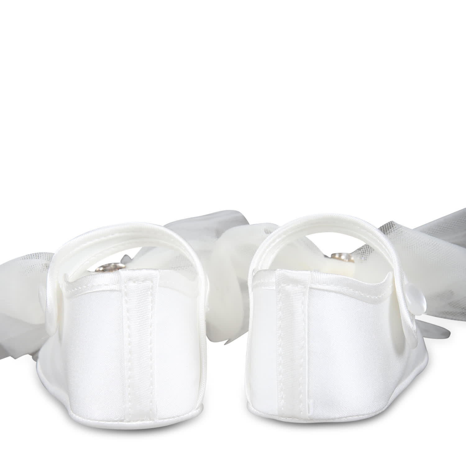 Monnalisa White Ballet Flats For Baby Girl With Bow In White