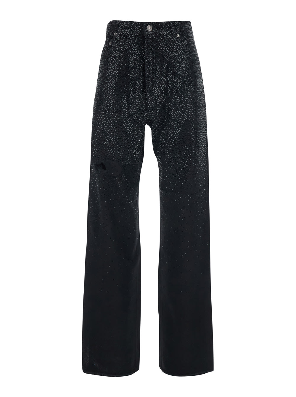 Golden Goose Black Jeans With Belt Loops And All-over Crystal Embellishments In Denim Woman In Blue