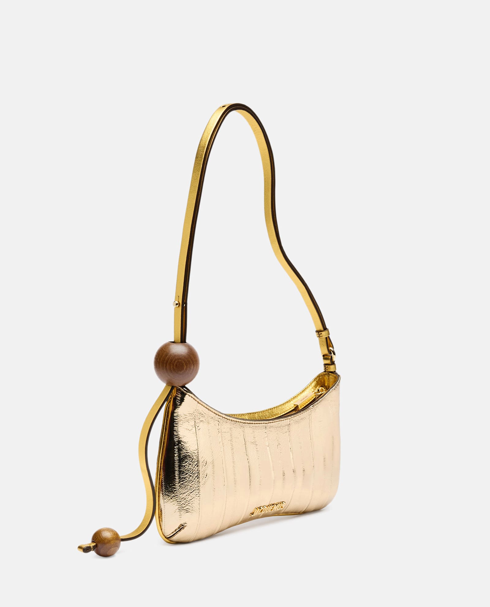 Shop Jacquemus Le Bisou Perle Leather Shoulder Bag In Golden