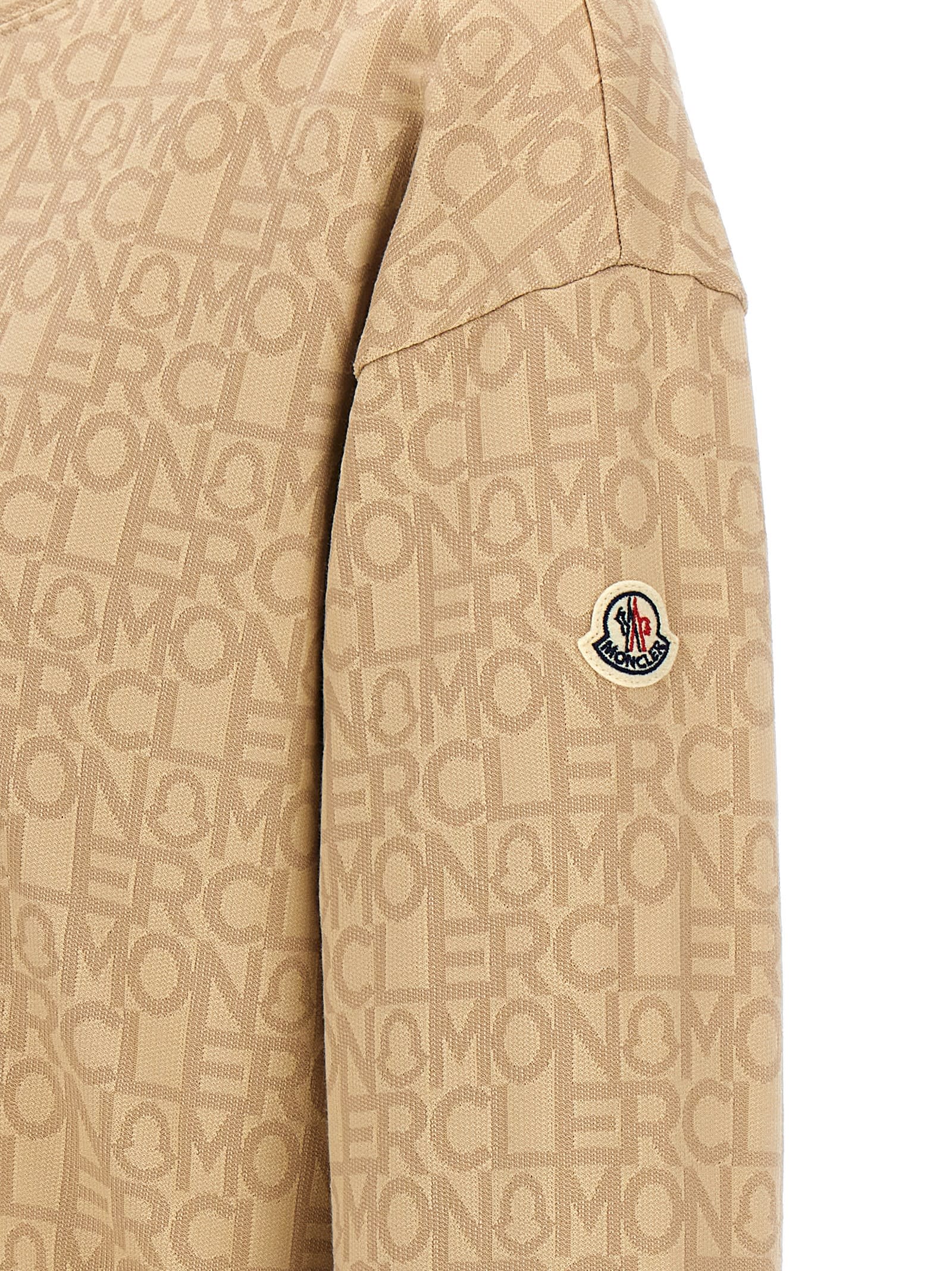 Shop Moncler Jacquard Logo Sweatshirt In Beige