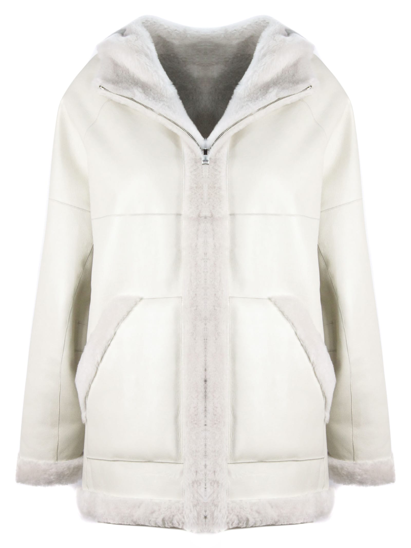 Blancha White Leather Sheepskin Coat