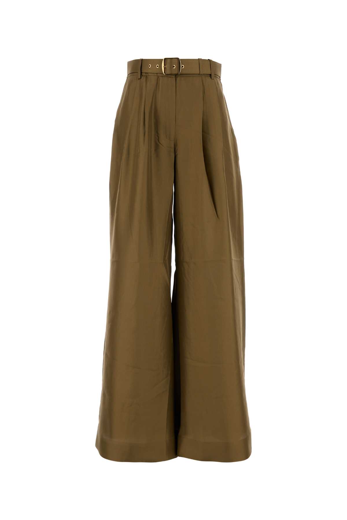 Olive Green Satin Crush Wide-leg Pant