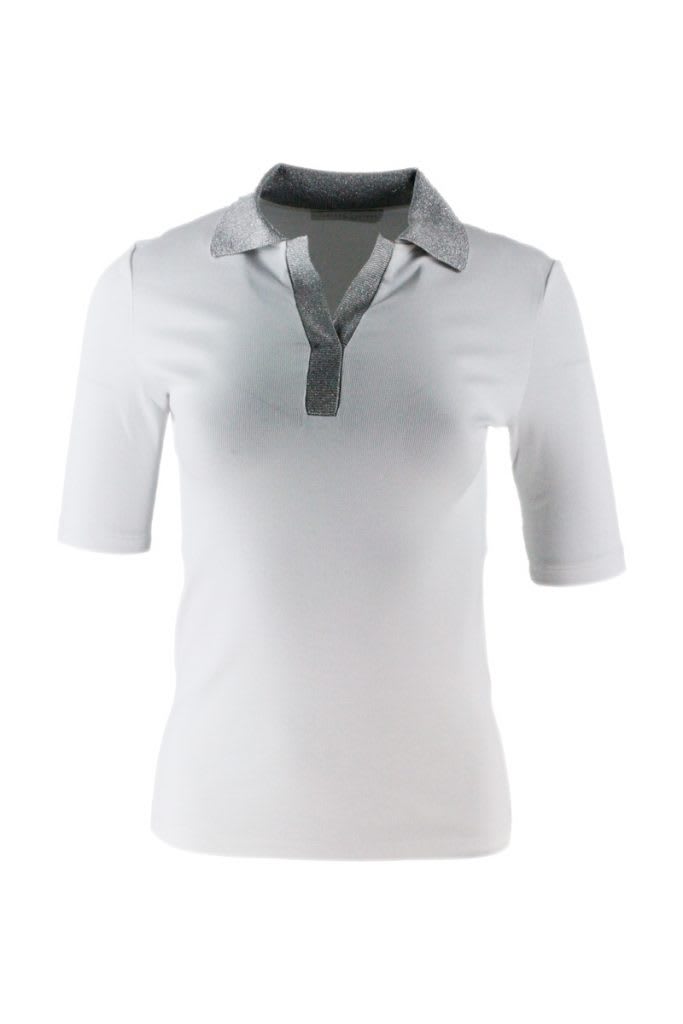Fabiana Filippi Short Sleeve Polo T-shirt In Ribbed Cotton With Lurex Collar