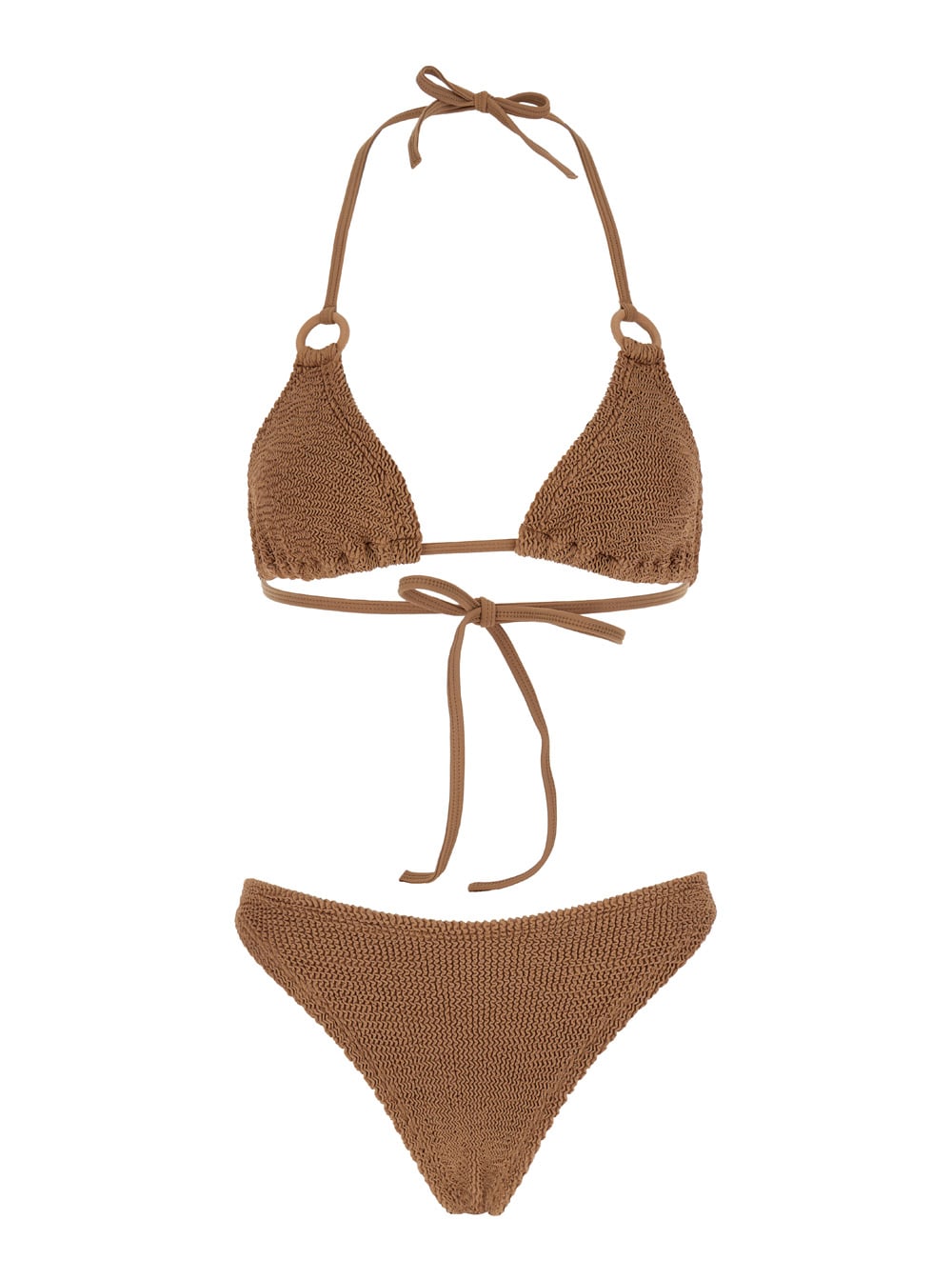 Shop Hunza G Eva Brown Bikini With Ring Details In Ribbed Stretch Polyamide Woman