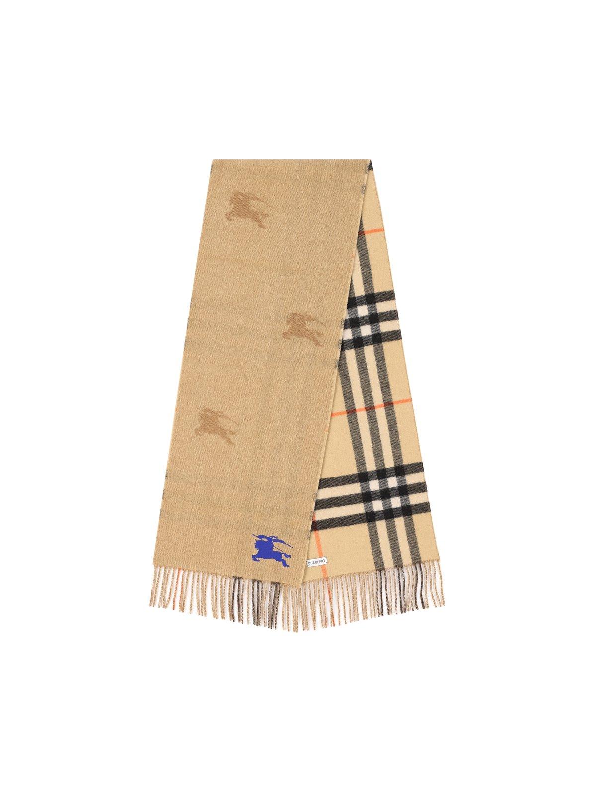 Shop Burberry Reversible Checked Fringed-edge Scarf