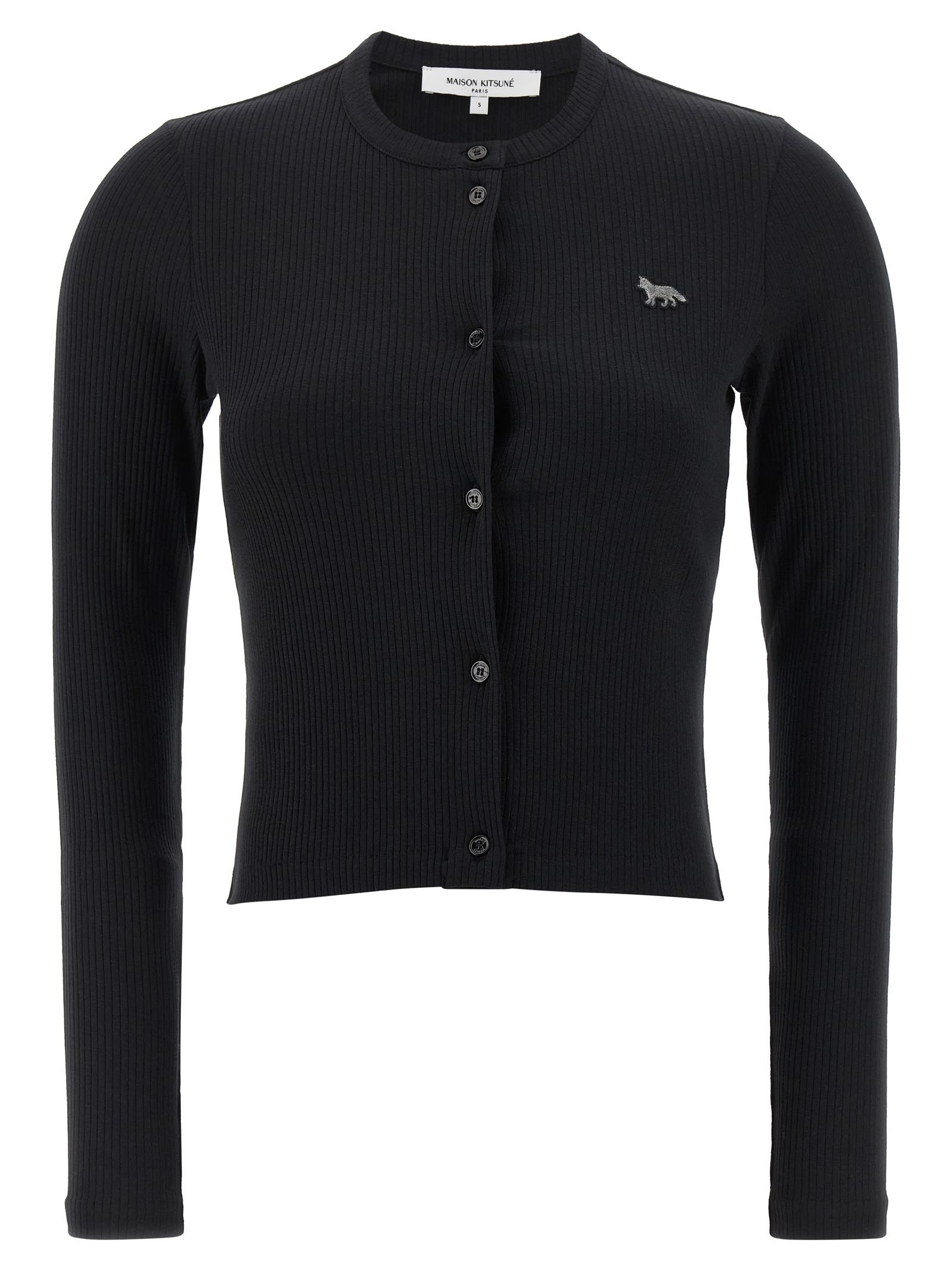 Maison Kitsuné Ribbed Baby Fox-patch Cardigan In Animal Print