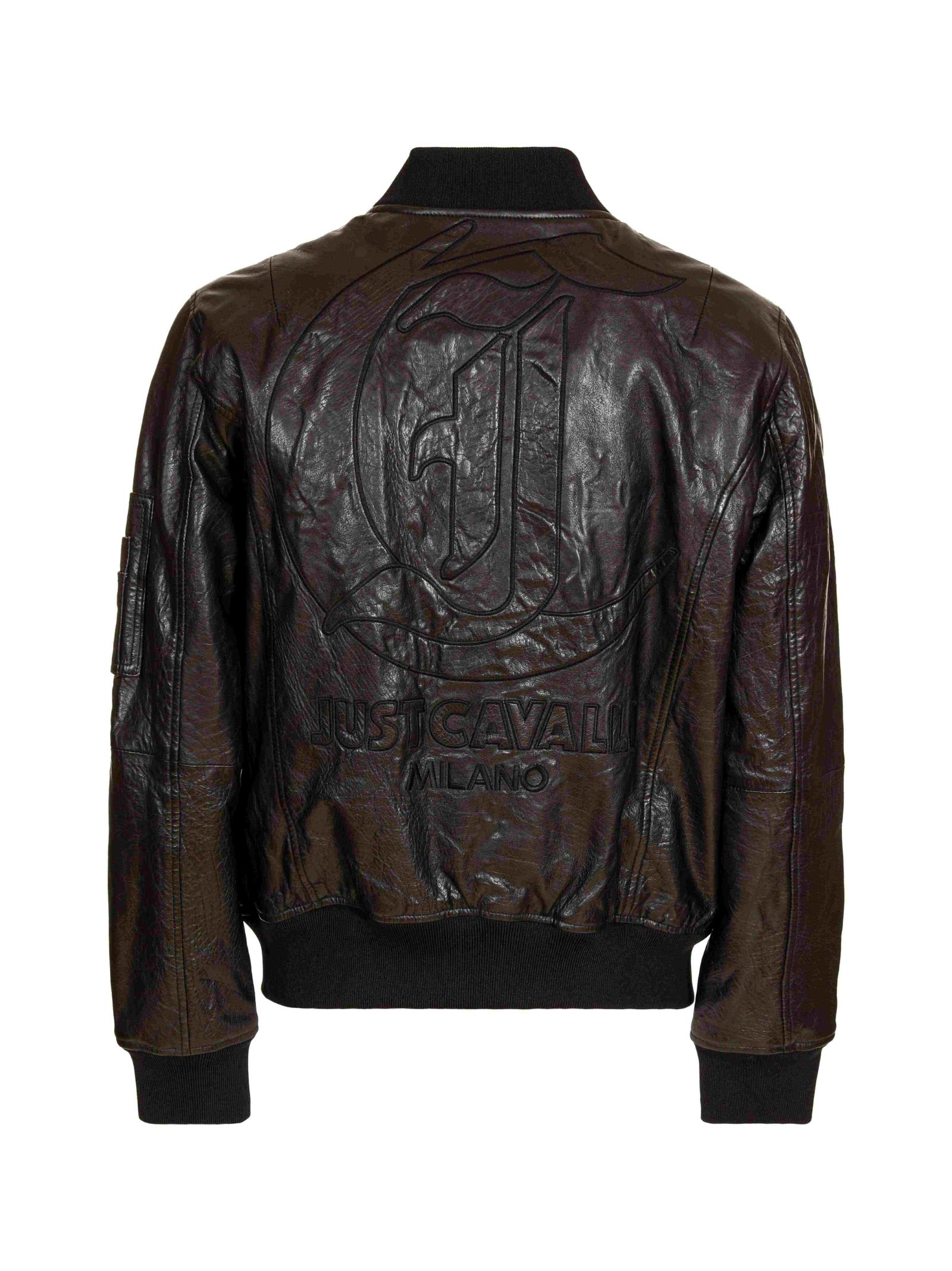 Just Cavalli Leather Jacket In Black