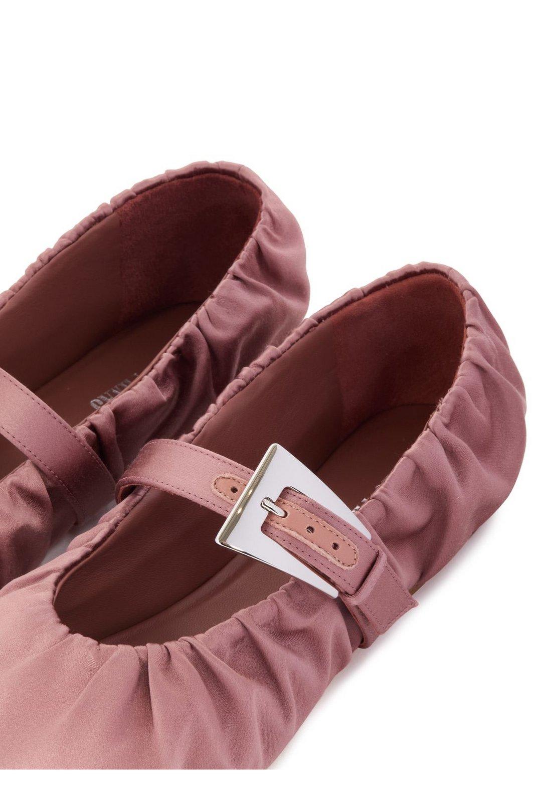 Paris Texas Sveva Plisse Buckle Ballet Flats In Dark Phard