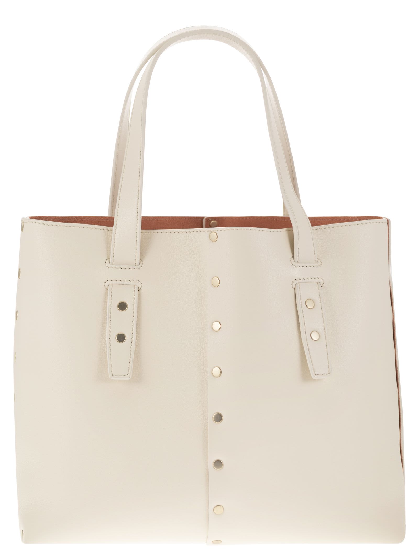 Shop Fabiana Filippi Leather And Studded Tote Bag In Ivory