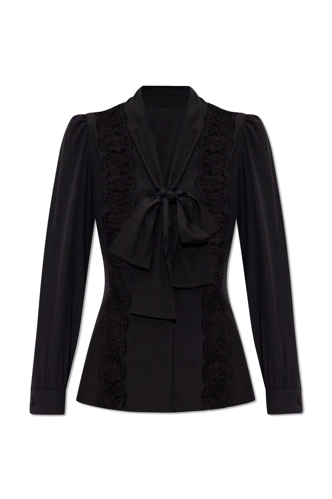 Shop Dolce & Gabbana Lace Inlay Satin Shirt In Nero