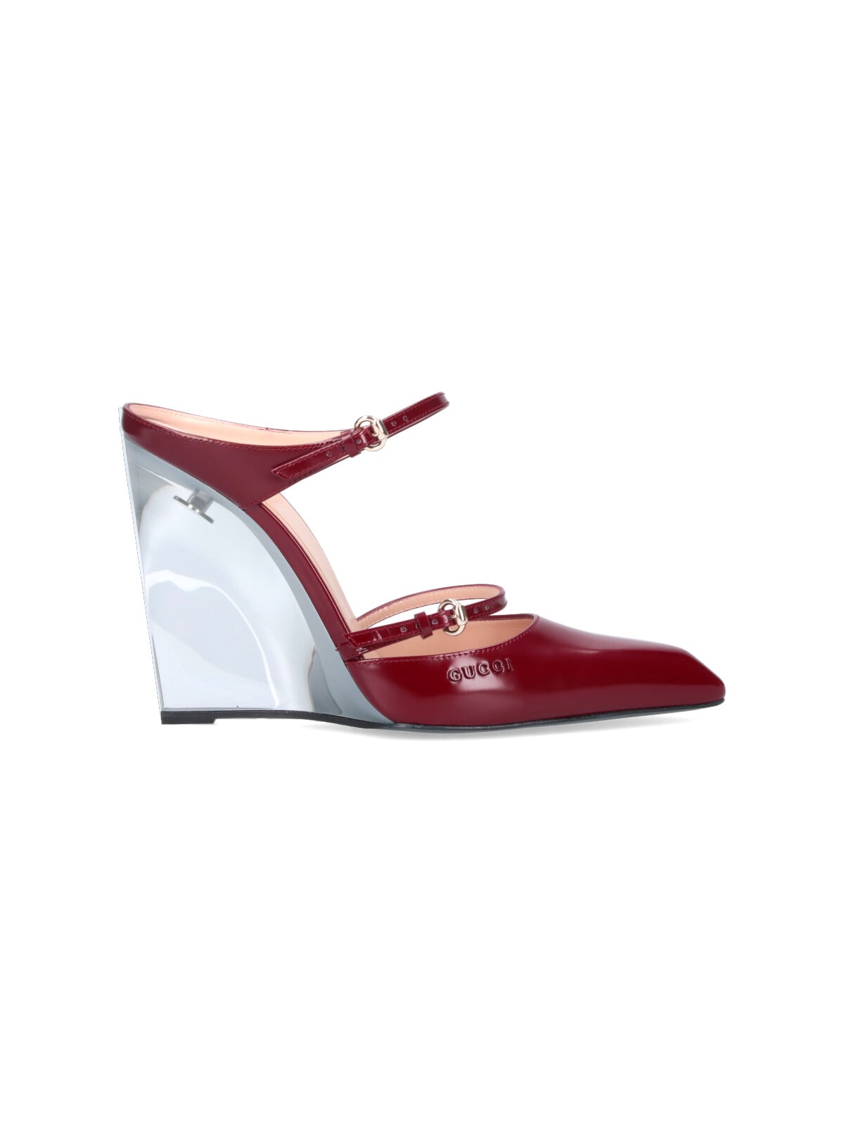 Gucci Women Wedge Leather Mule In Red