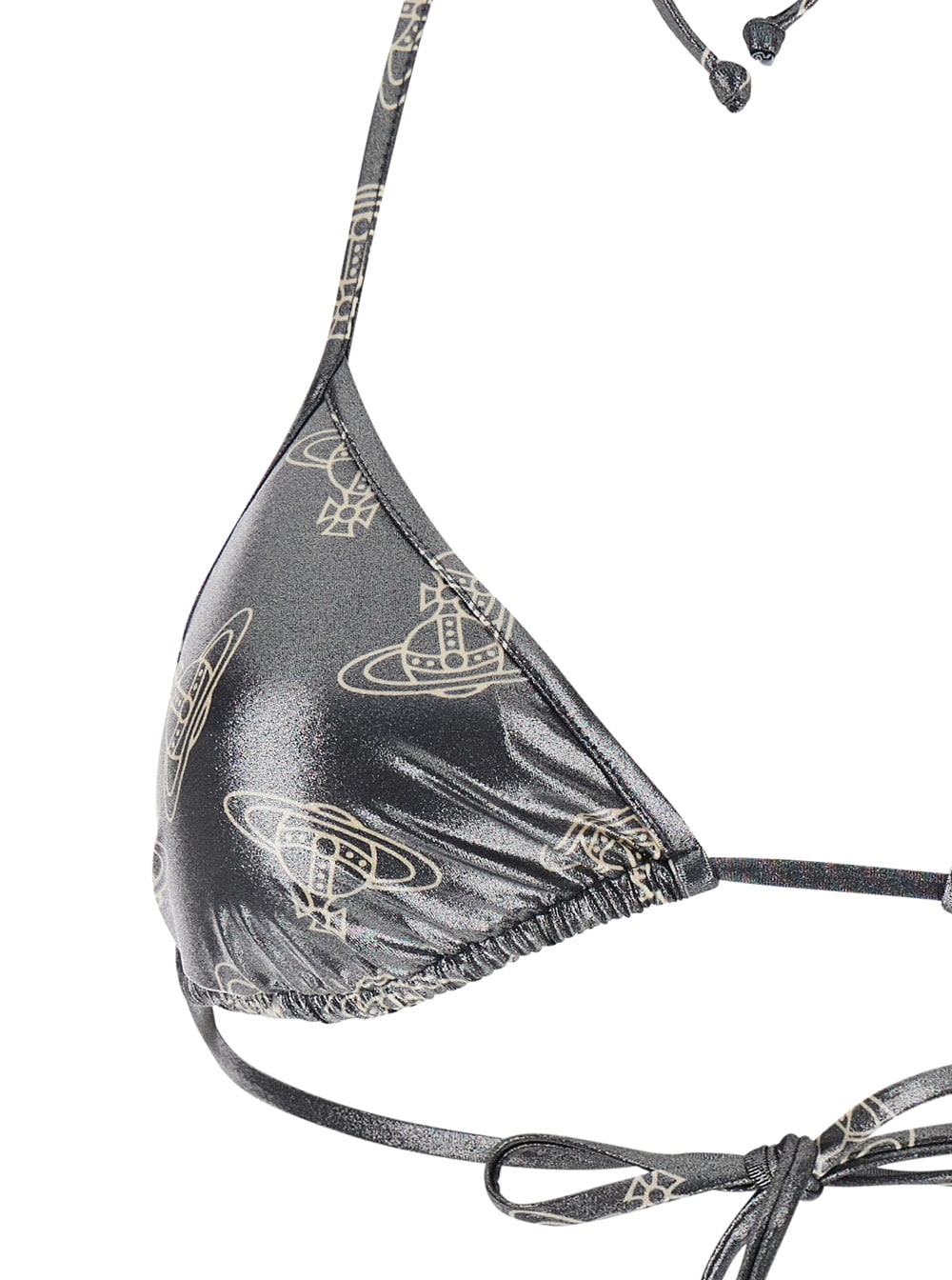 Vivienne Westwood Black Bikini With Halterneck With Tie Closure And All-over Orb Print In Tech Fabric Stretch Woman In Black
