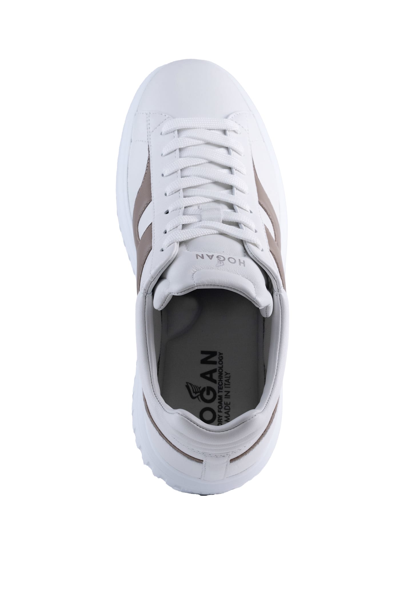 Hogan H-stripes Sneakers In Leather In Bianco/marrone